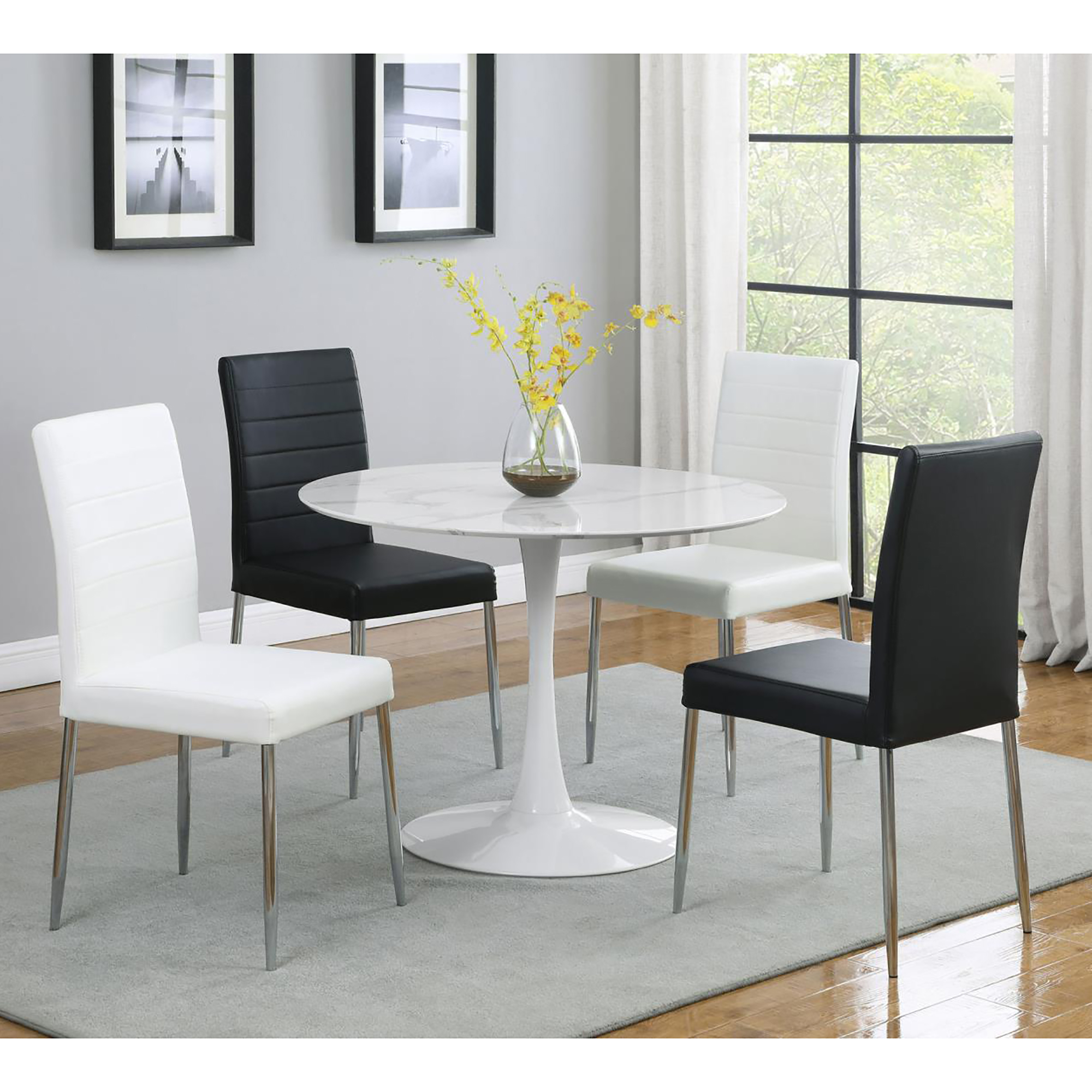 Black and Chrome Upholstered Dining Chairs (Set of 4)