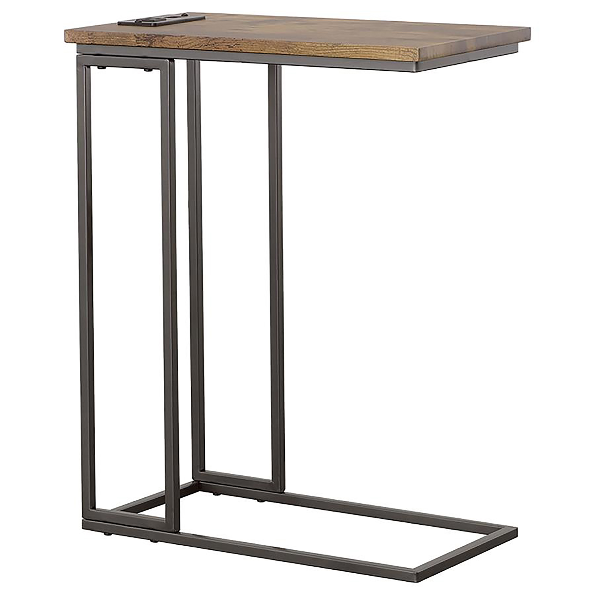 Gunmetal and Antique Brown C-Shape Snack Table with Power Outlet