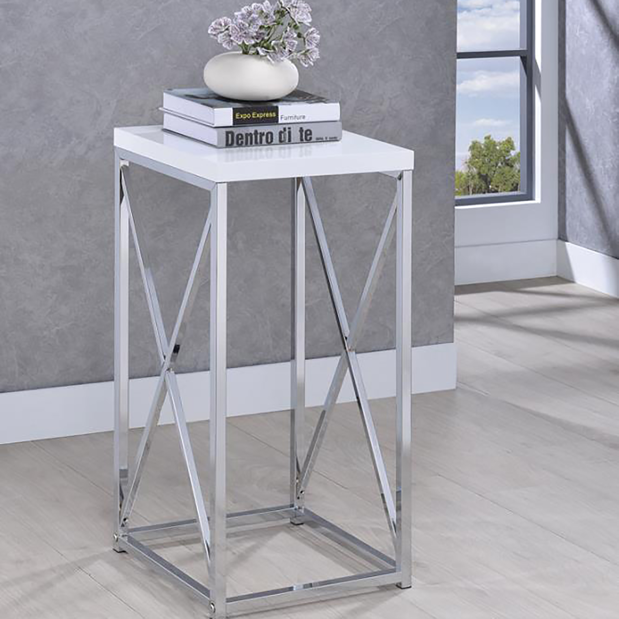 Glossy White and Chrome Accent Table