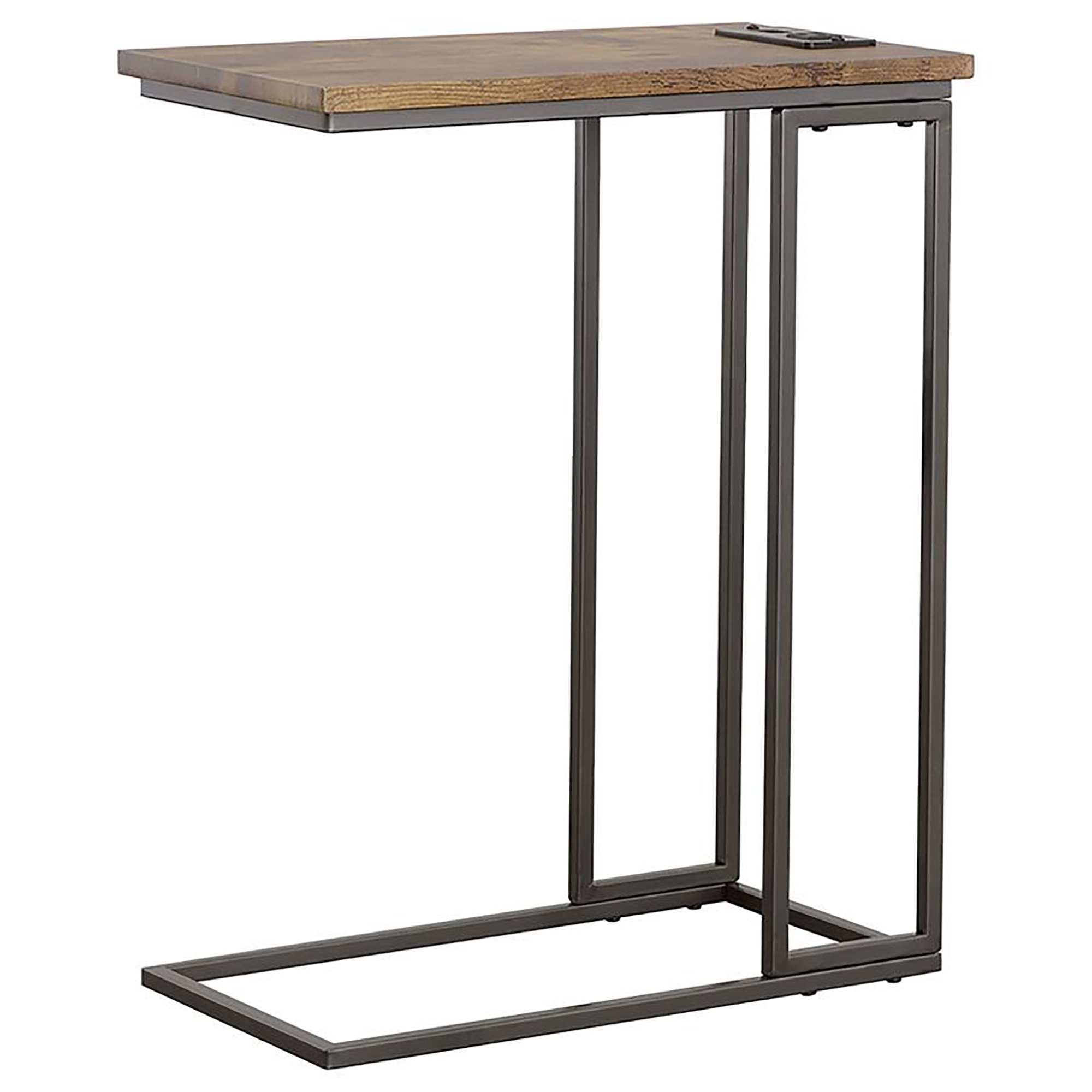 Gunmetal and Antique Brown C-Shape Snack Table with Power Outlet