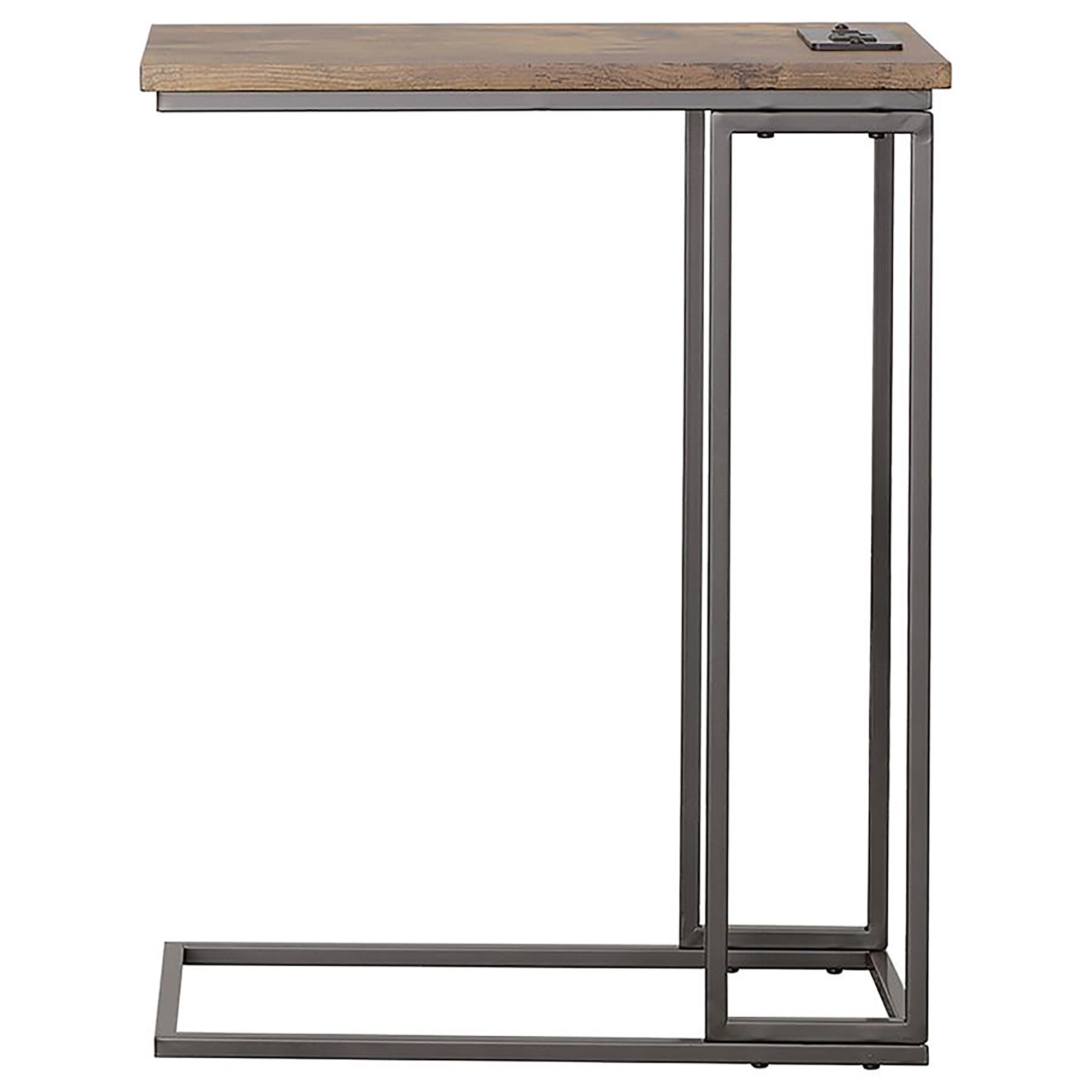 Gunmetal and Antique Brown C-Shape Snack Table with Power Outlet