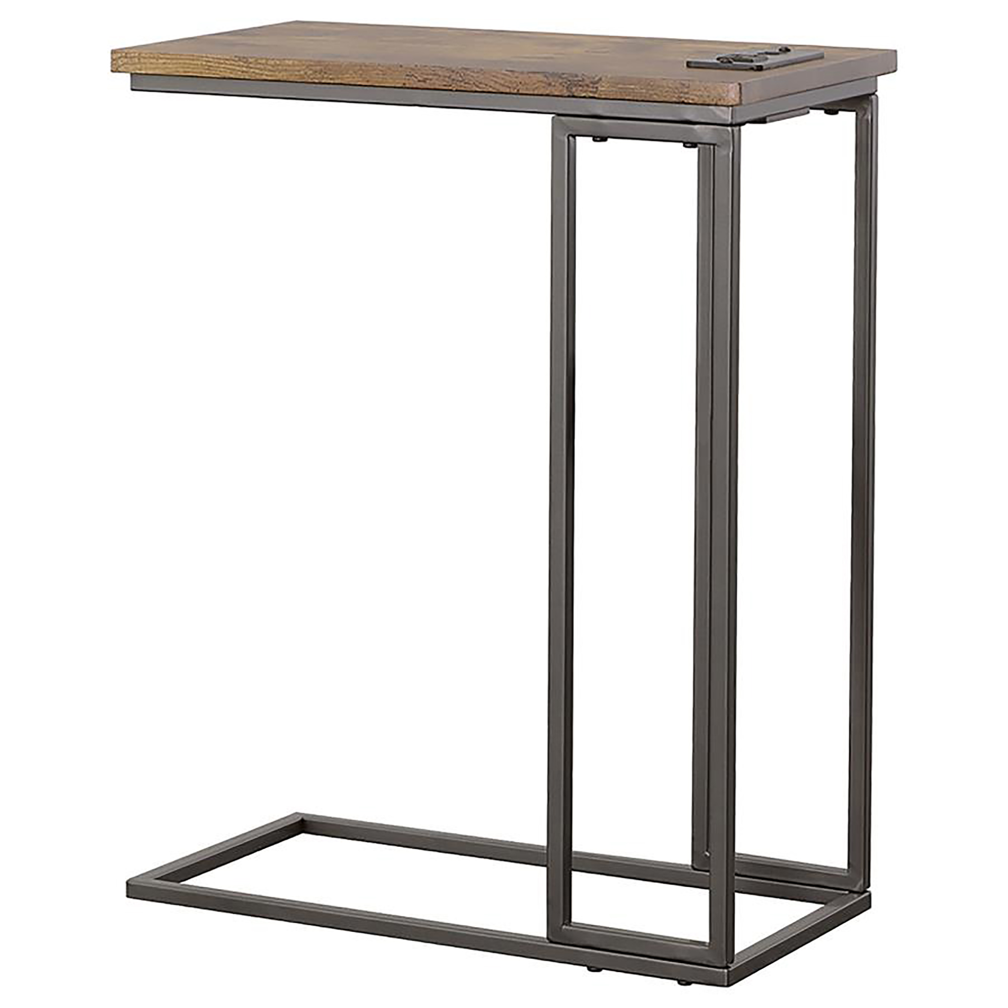 Gunmetal and Antique Brown C-Shape Snack Table with Power Outlet