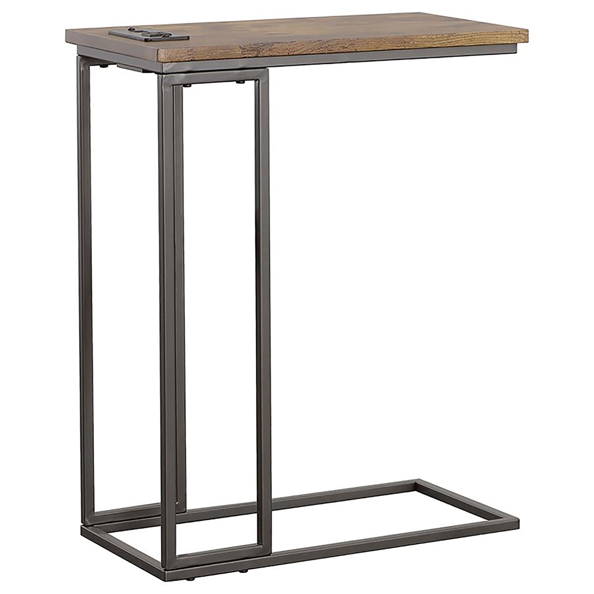 Gunmetal and Antique Brown C-Shape Snack Table with Power Outlet