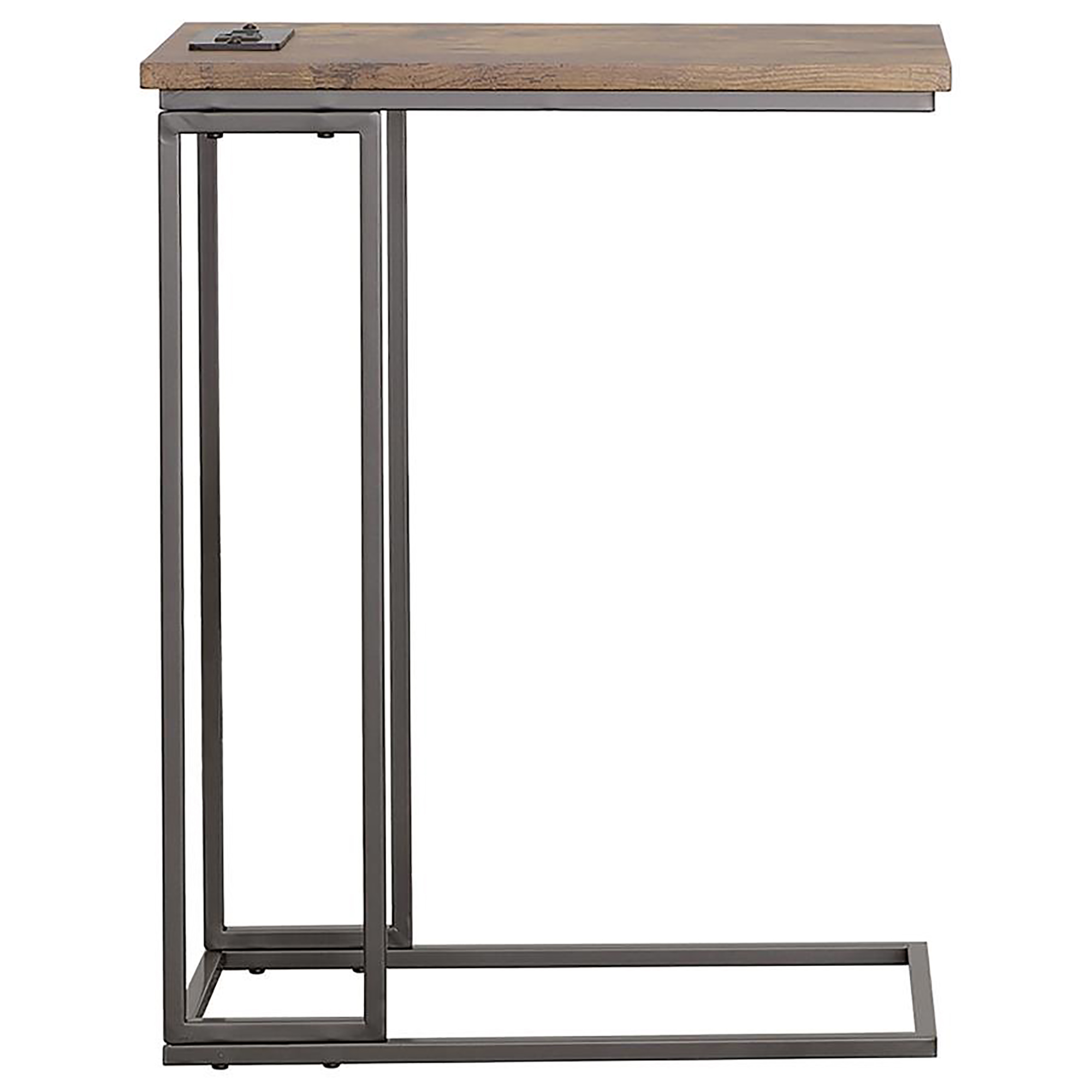 Gunmetal and Antique Brown C-Shape Snack Table with Power Outlet