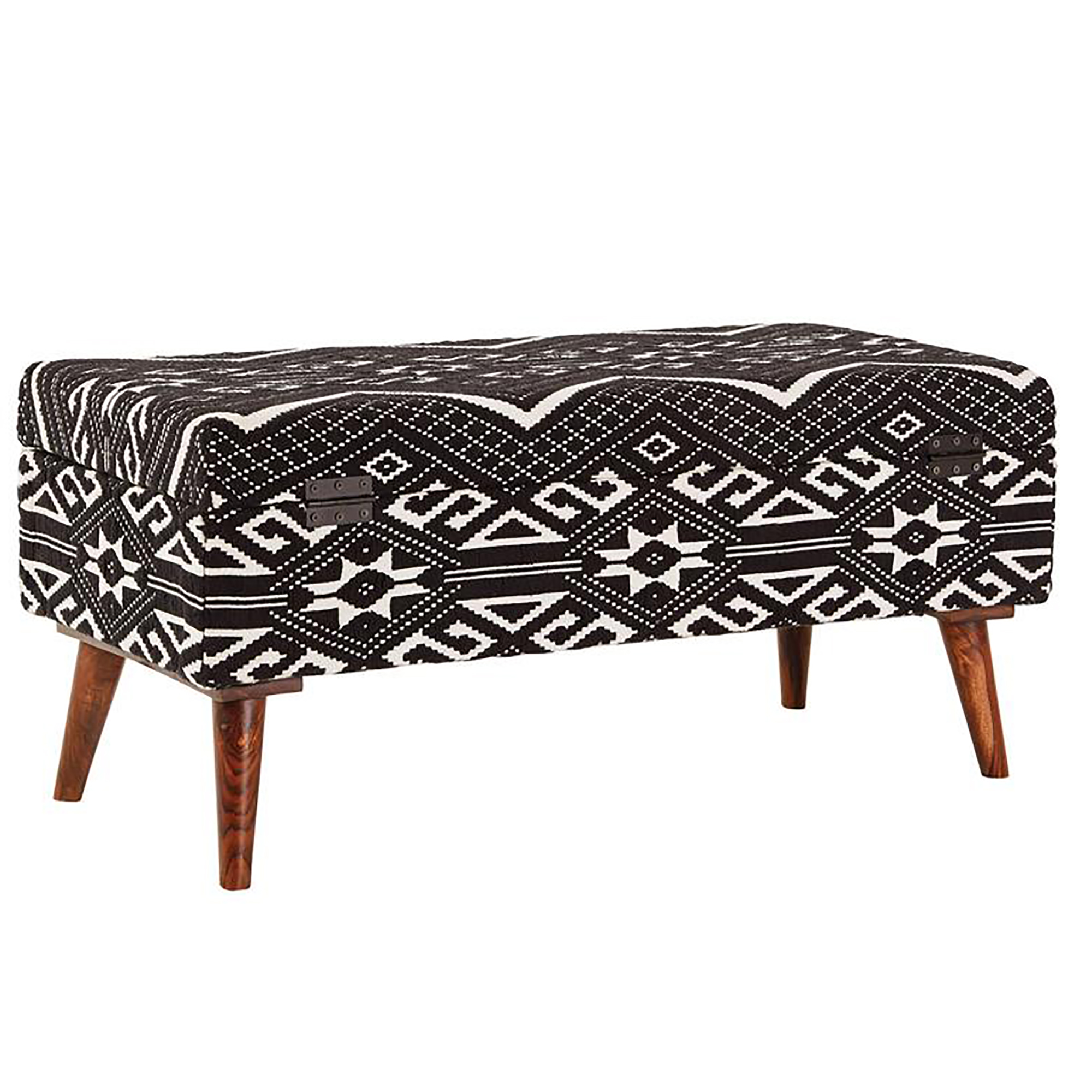 Black and White Upholstered Storage Bench