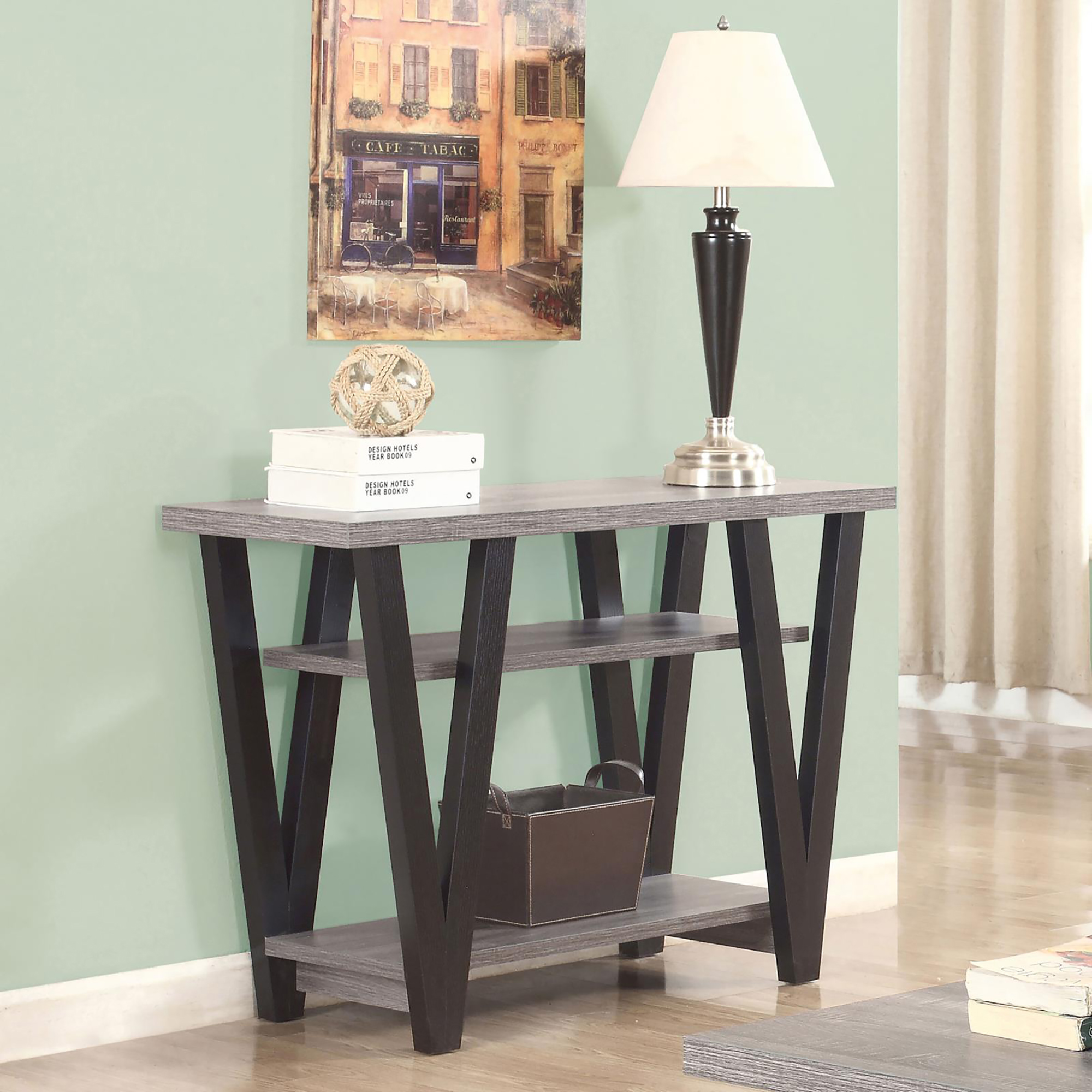 Antique Grey and Black Rectangle Sofa Table