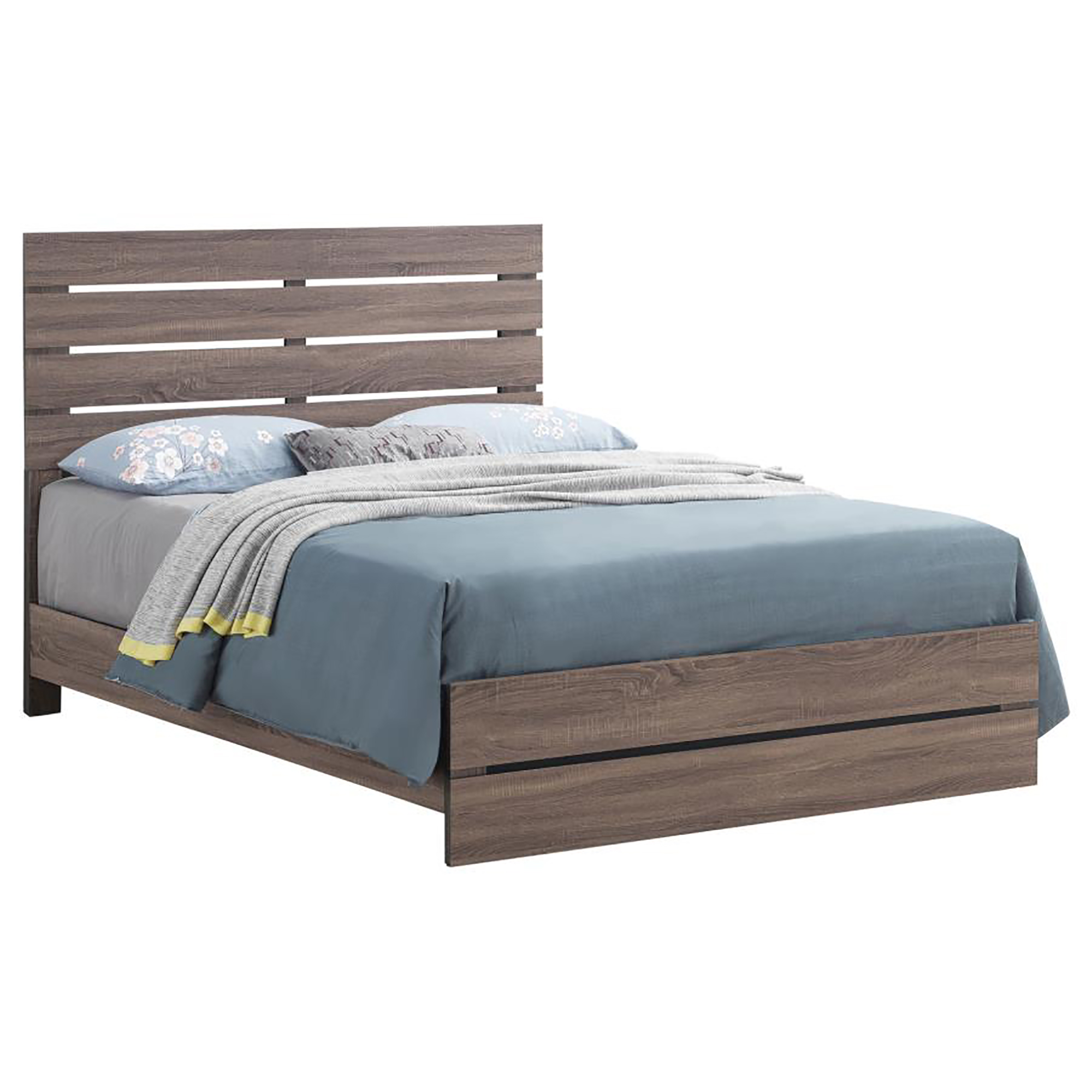 Barrel Oak Slatted Headboard Queen Panel Bed