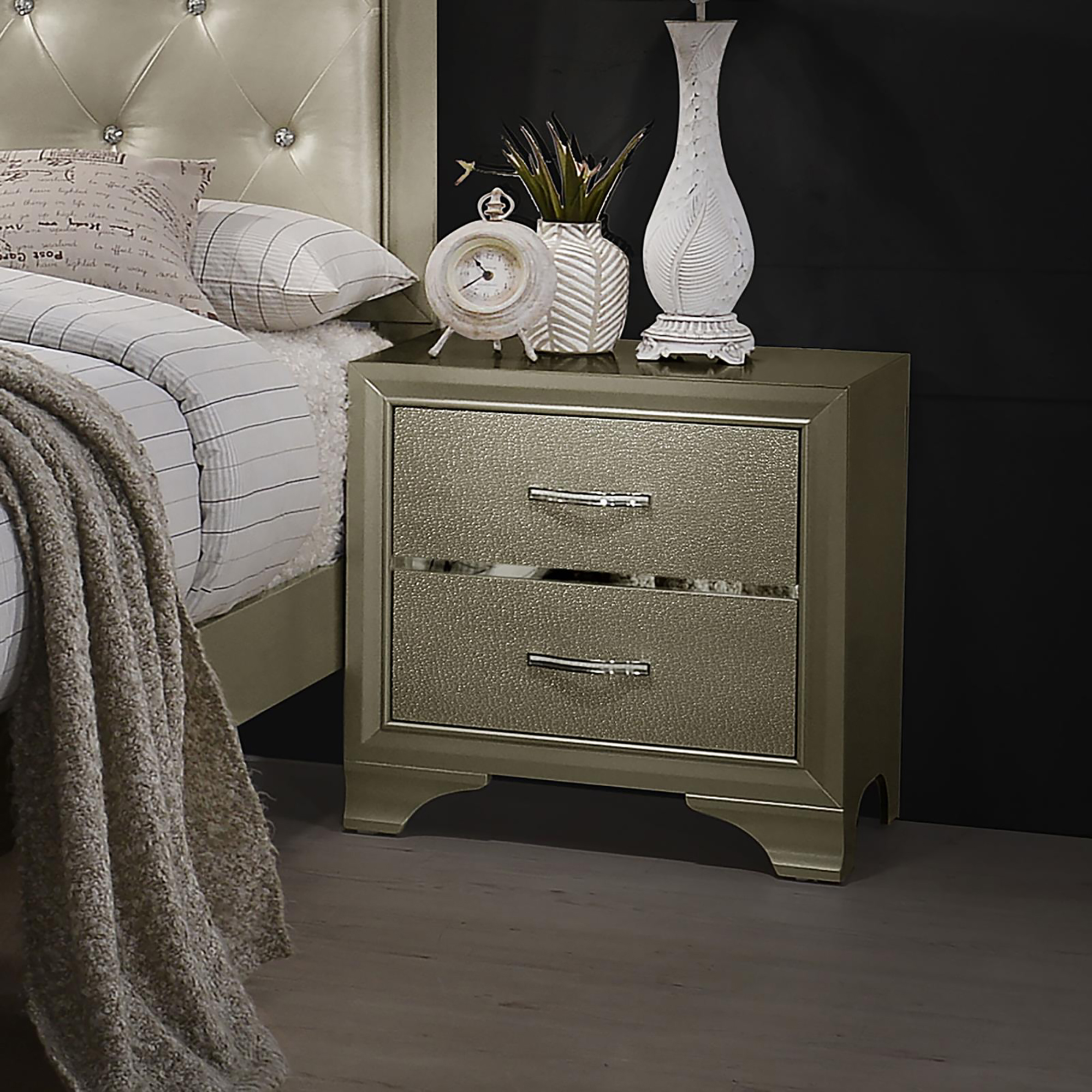 Champagne Nightstand with 2 Drawers