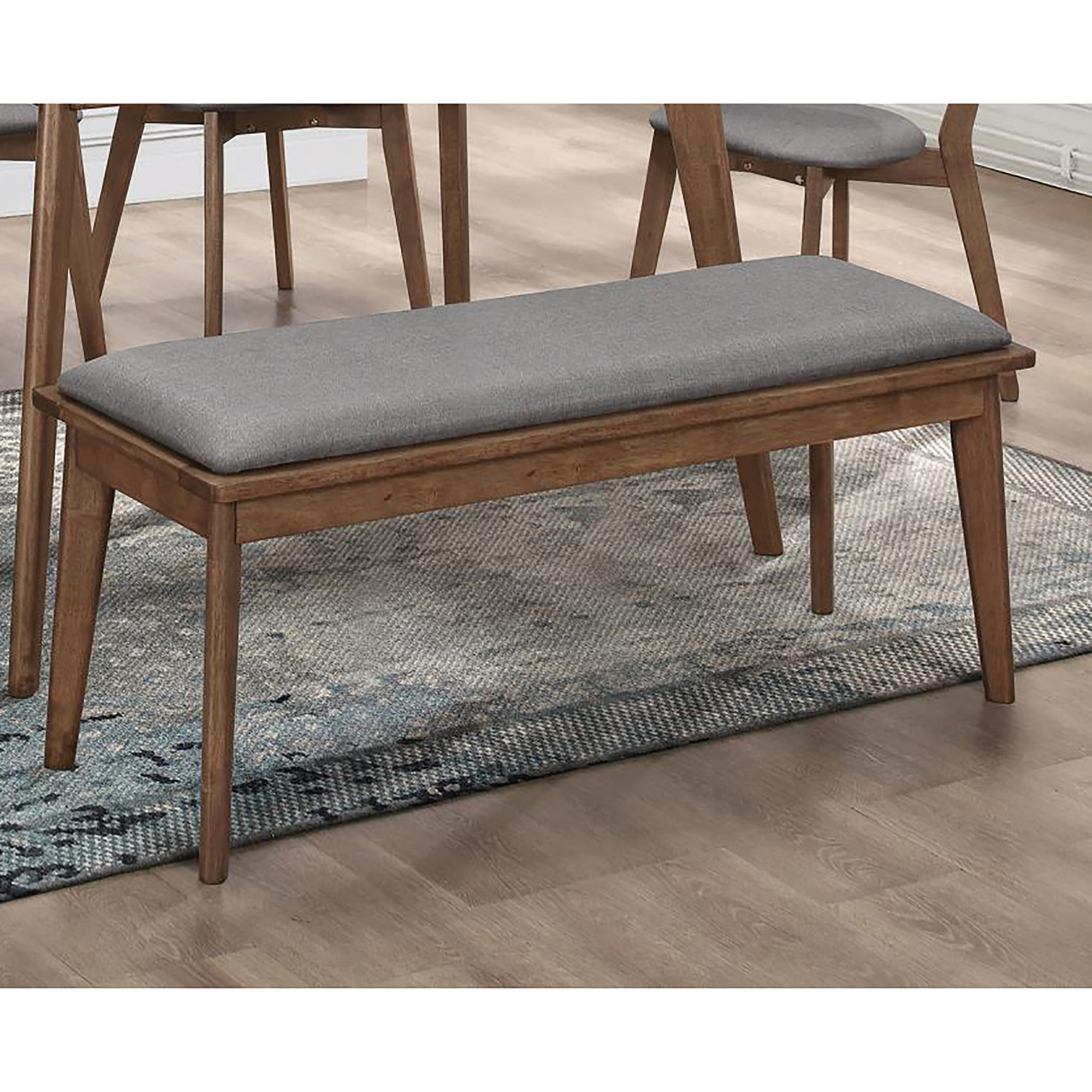 Grey and Natural Walnut Upholstered Dining Bench