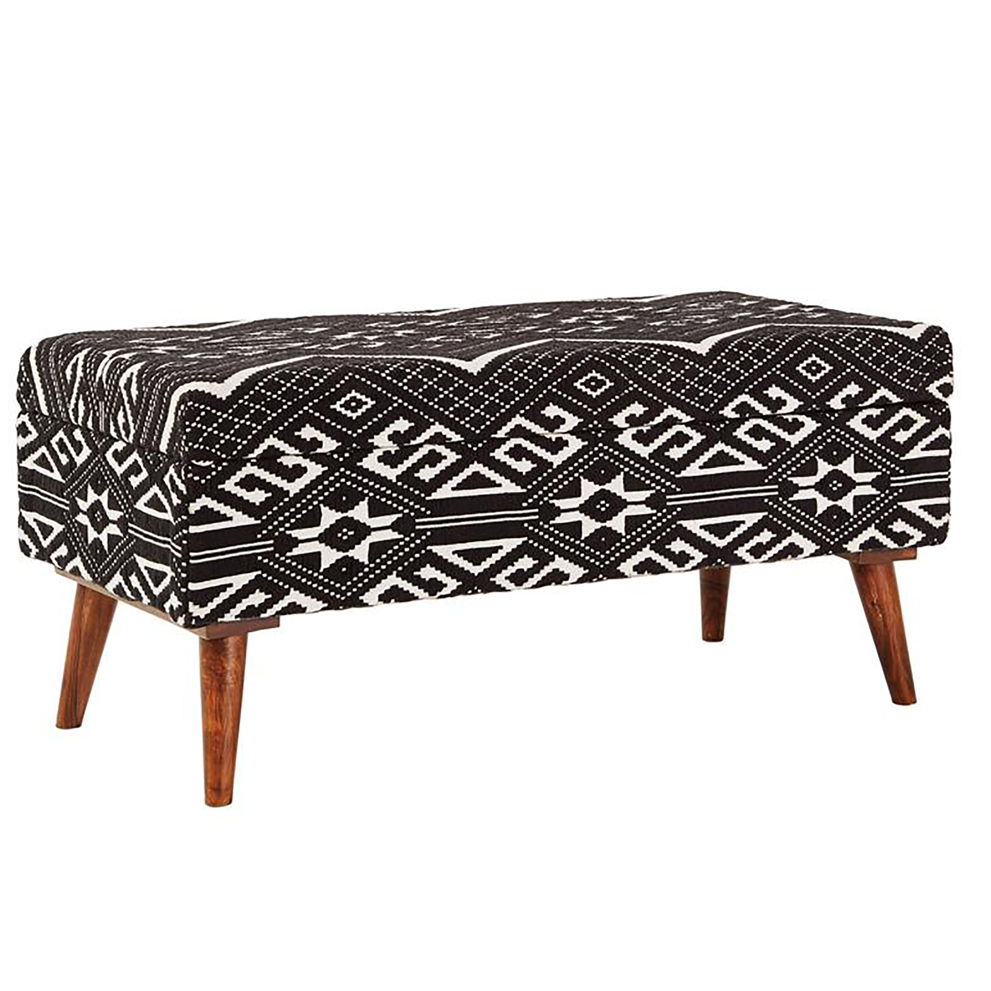 Black and White Upholstered Storage Bench