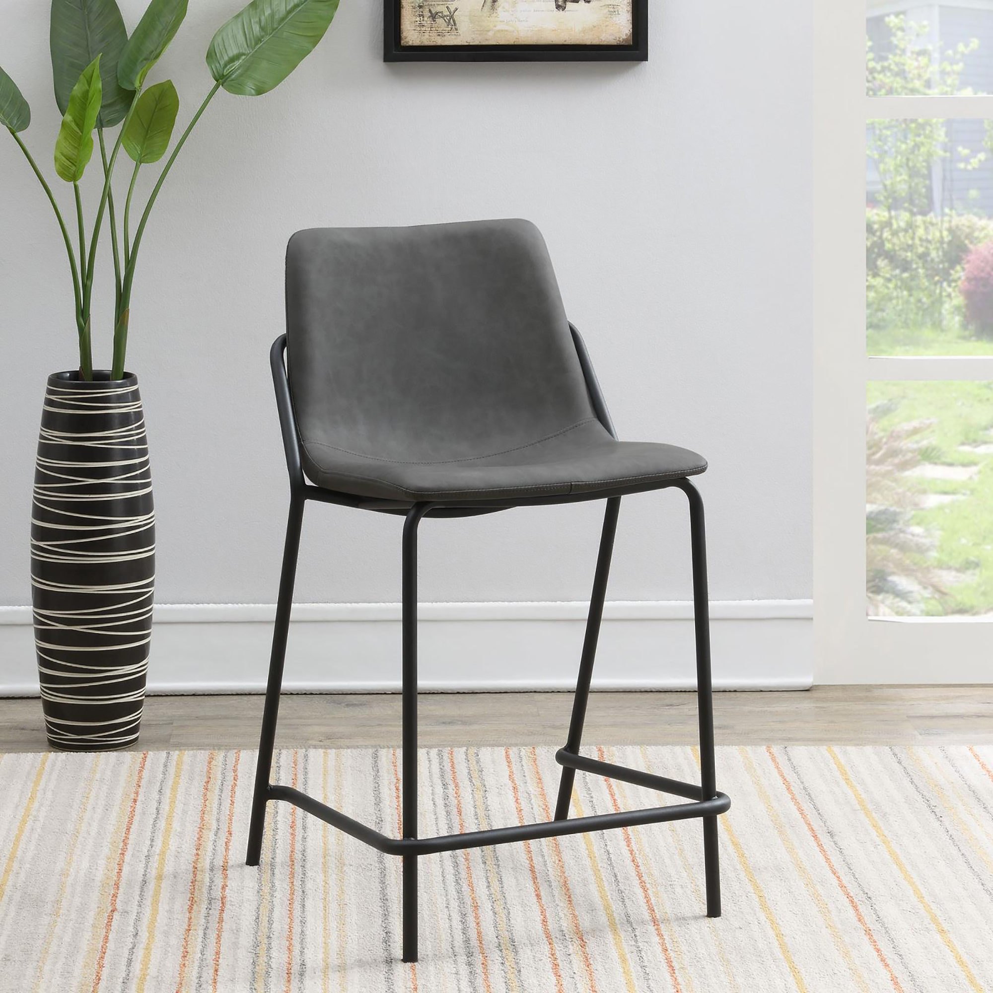 Grey and Black Counter Height Stools with Footrest (Set of 2)