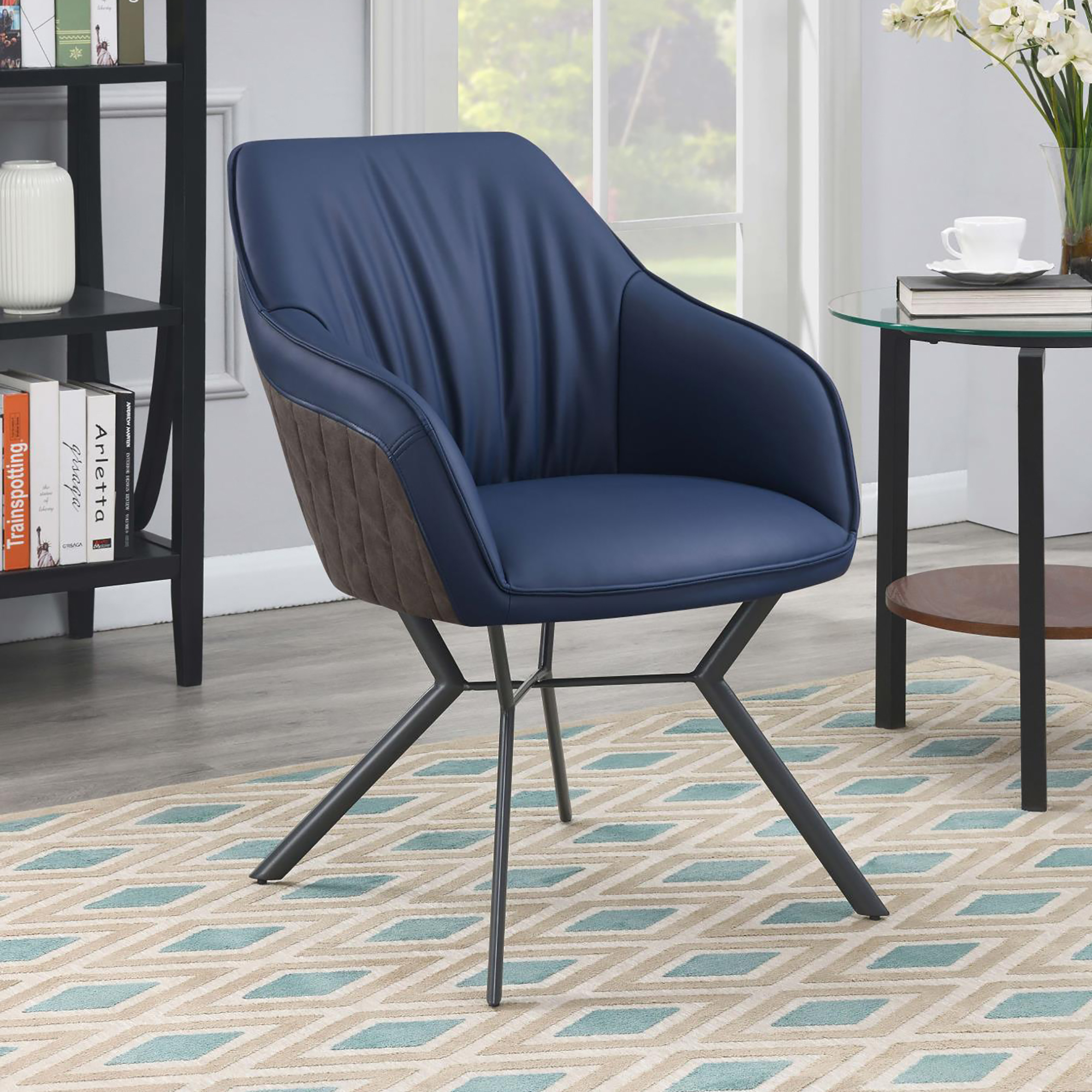 Blue and Gunmetal Upholstered Dining Chairs (Set of 2)