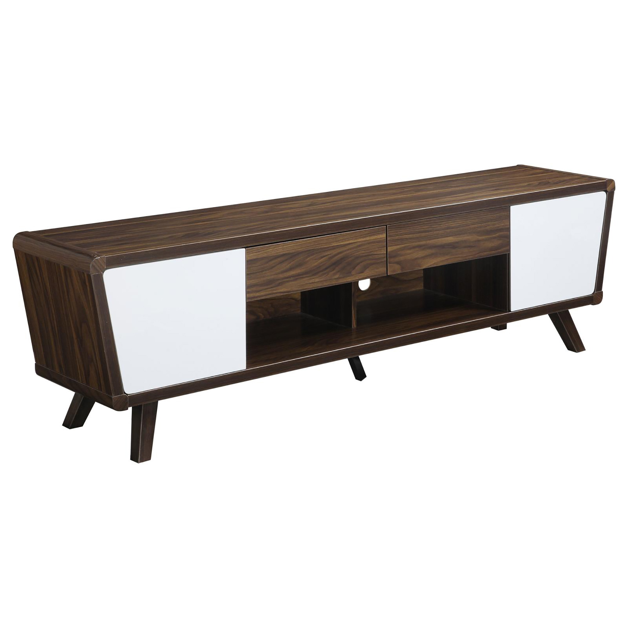 Dark Walnut and Glossy White 2-door TV Console