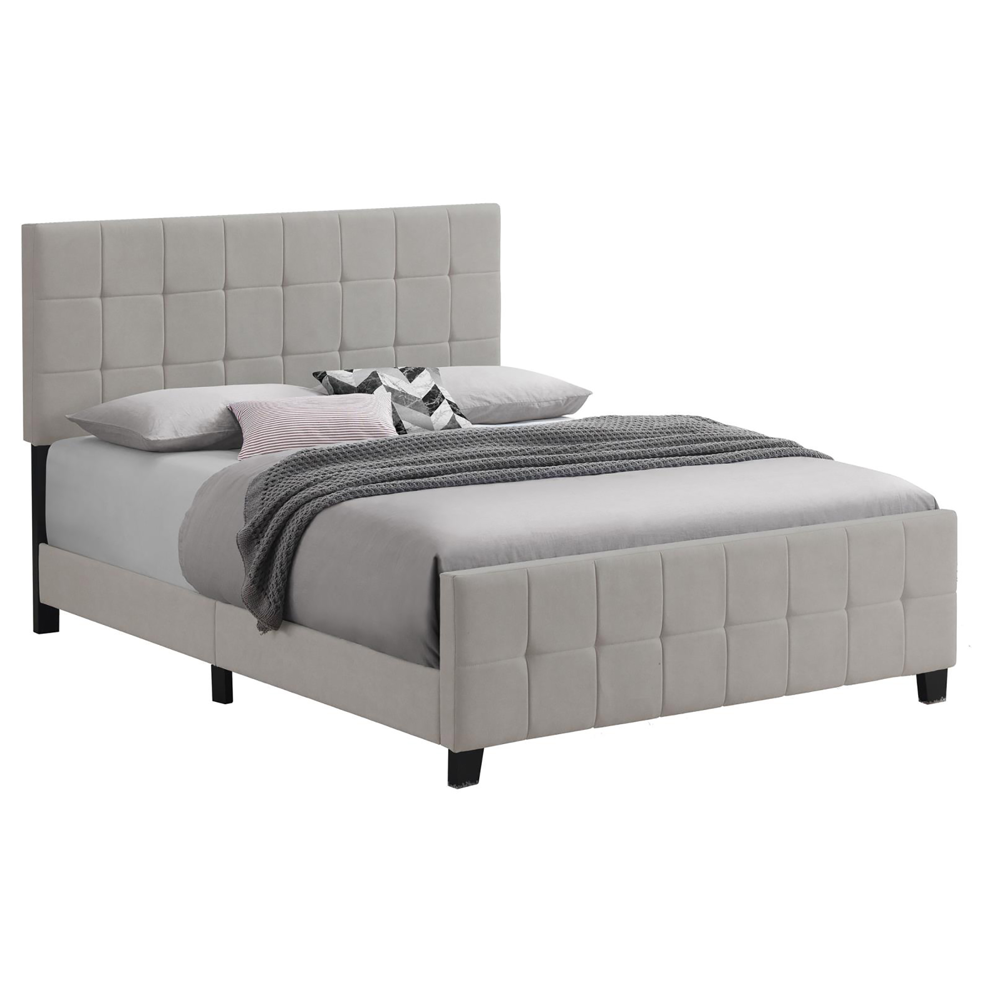 Beige Tufted Upholstered Queen Panel Bed