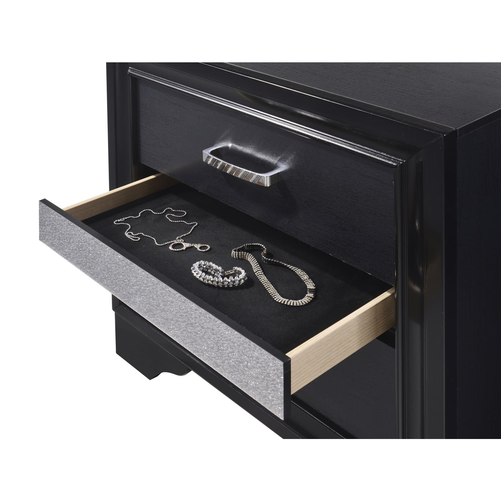 Black 2-drawer Nightstand with Hidden Jewelry Tray