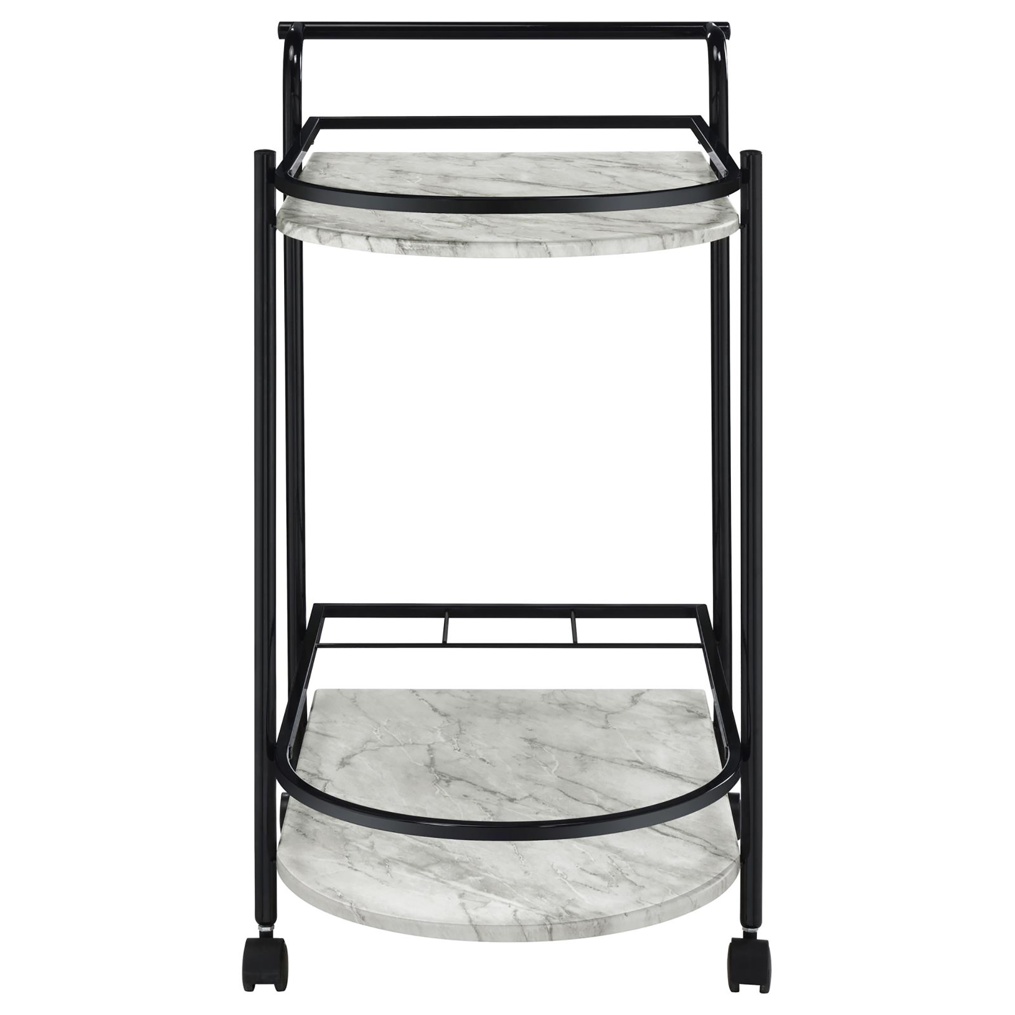 Black and Faux White Marble Serving Cart with Wine Rack