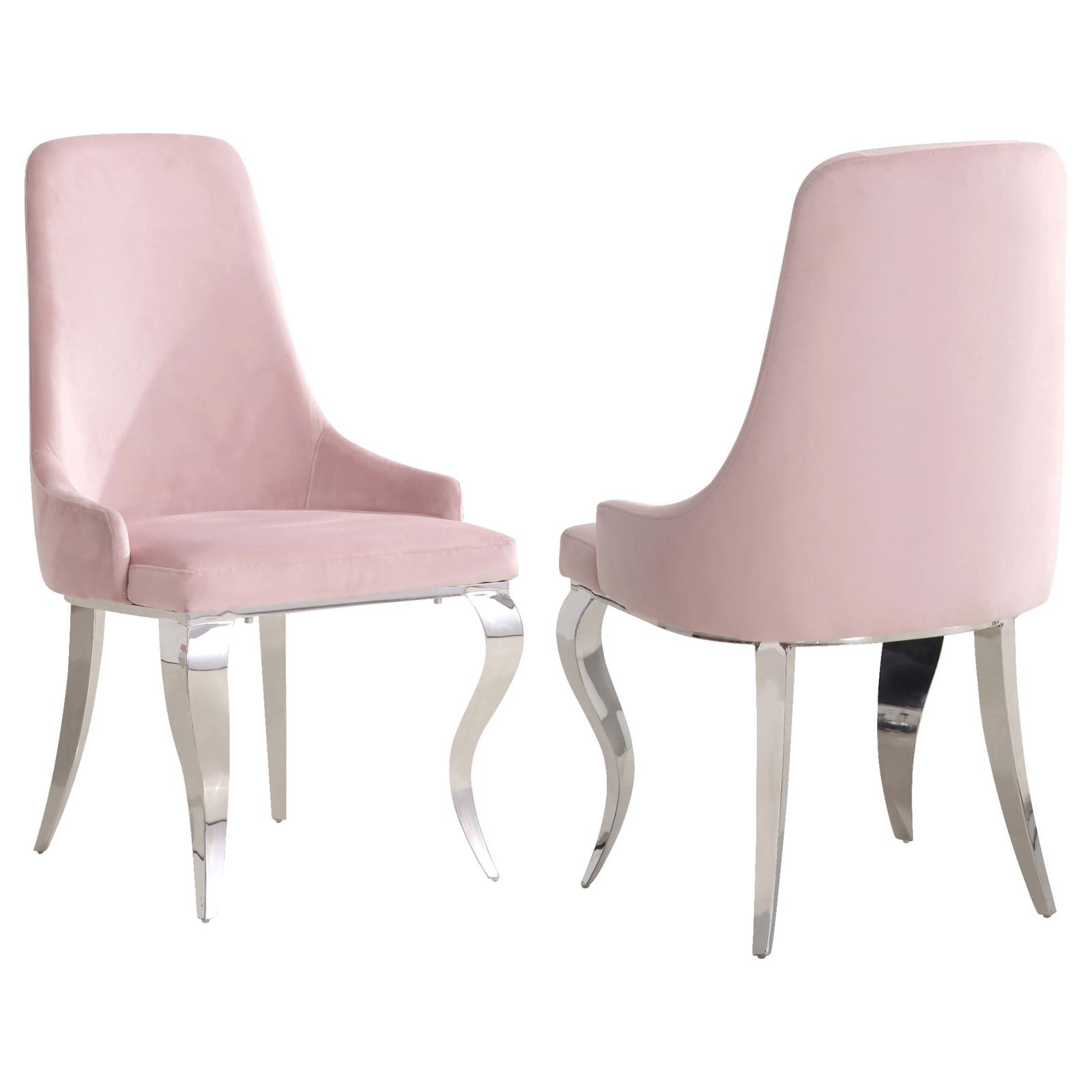 Pink and Chrome Upholstered Back Dining Chairs (Set of 2)