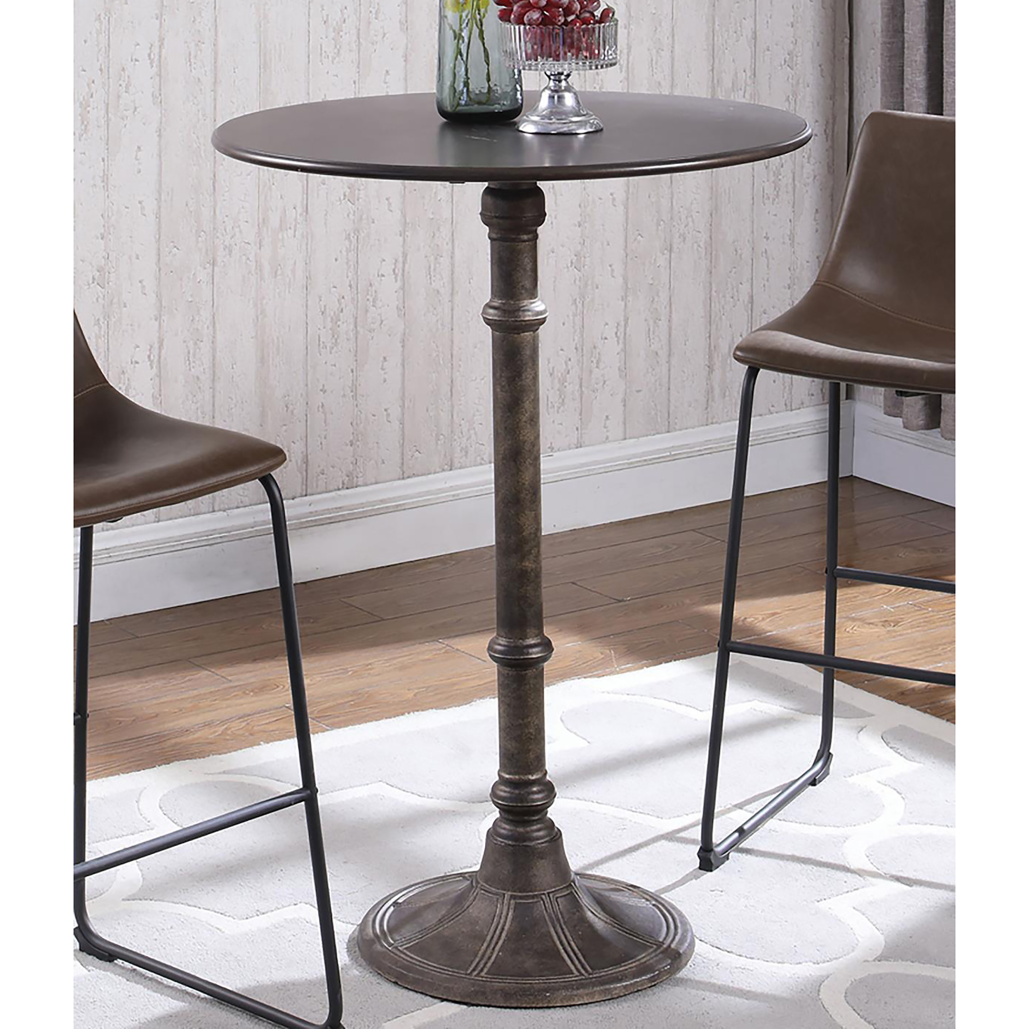 Rustic Dark Russet and Antique Bronze Round Bar Table