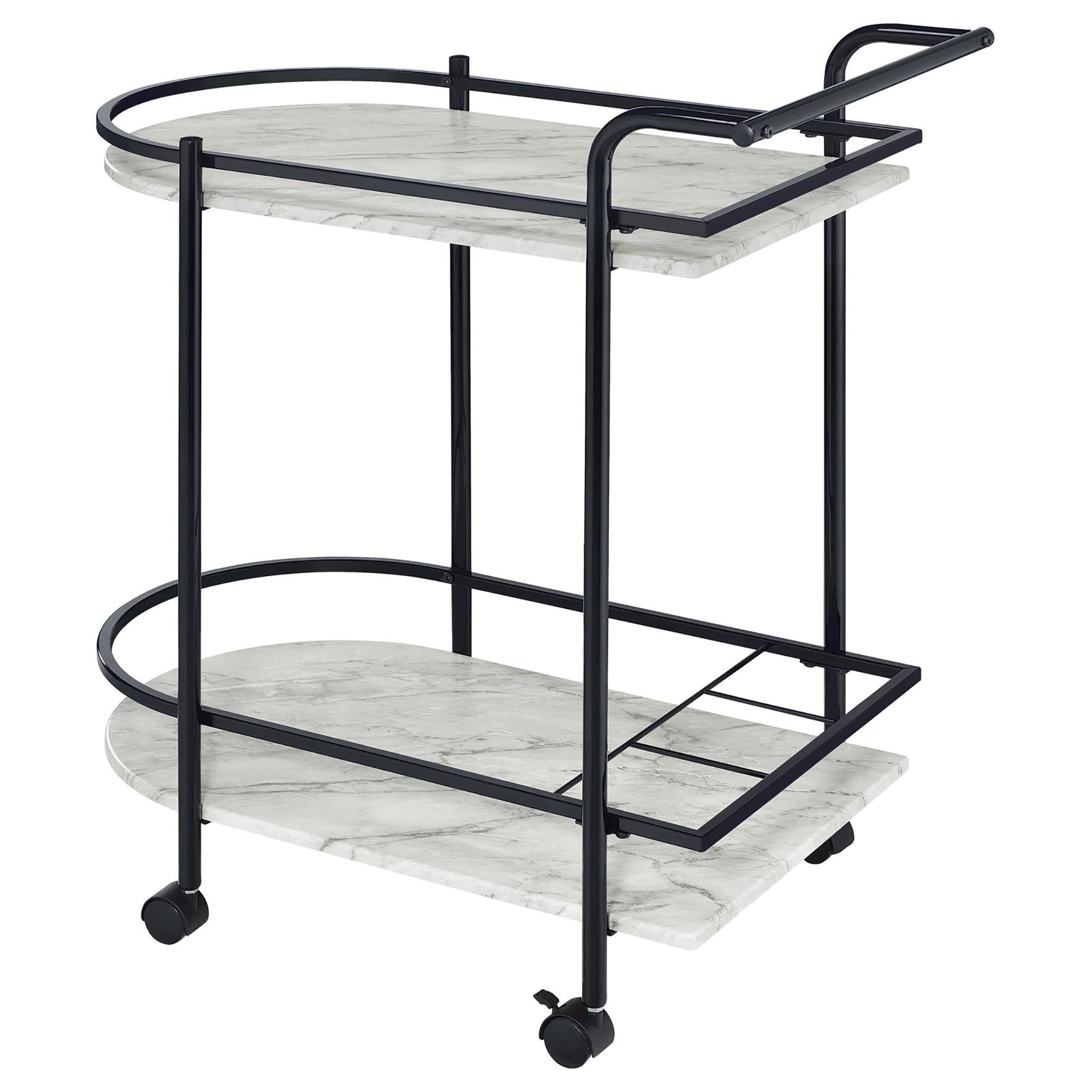 Black and Faux White Marble Serving Cart with Wine Rack