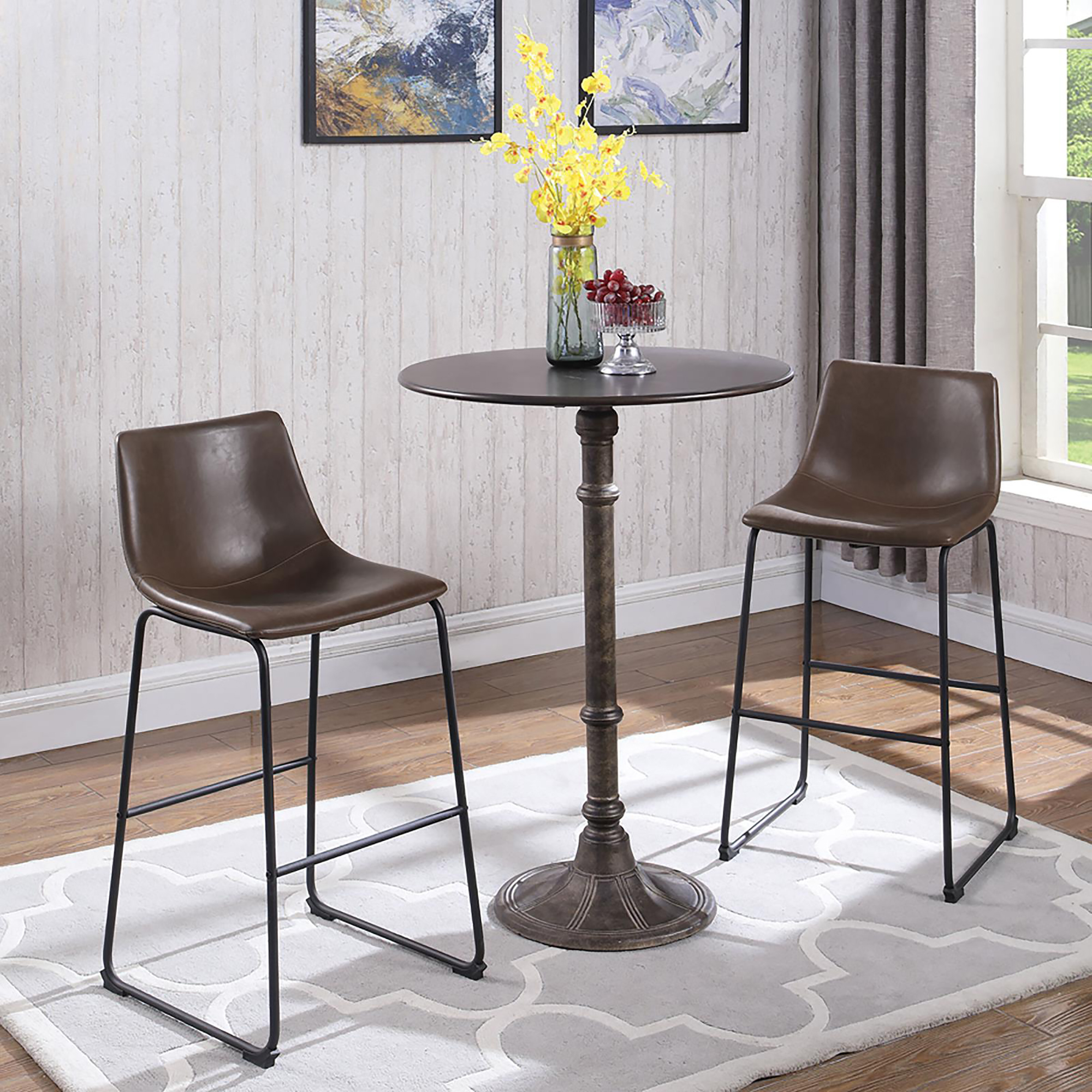 Rustic Dark Russet and Antique Bronze Round Bar Table