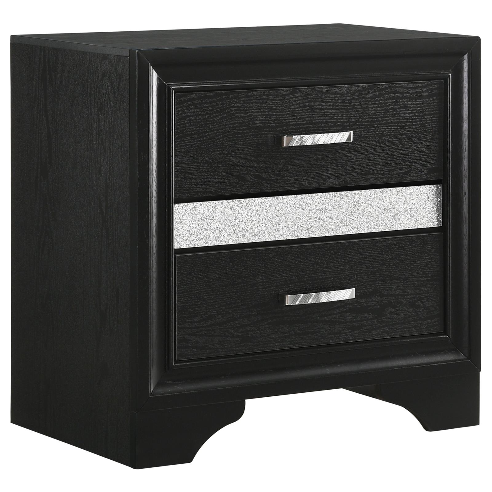 Black 2-drawer Nightstand with Hidden Jewelry Tray