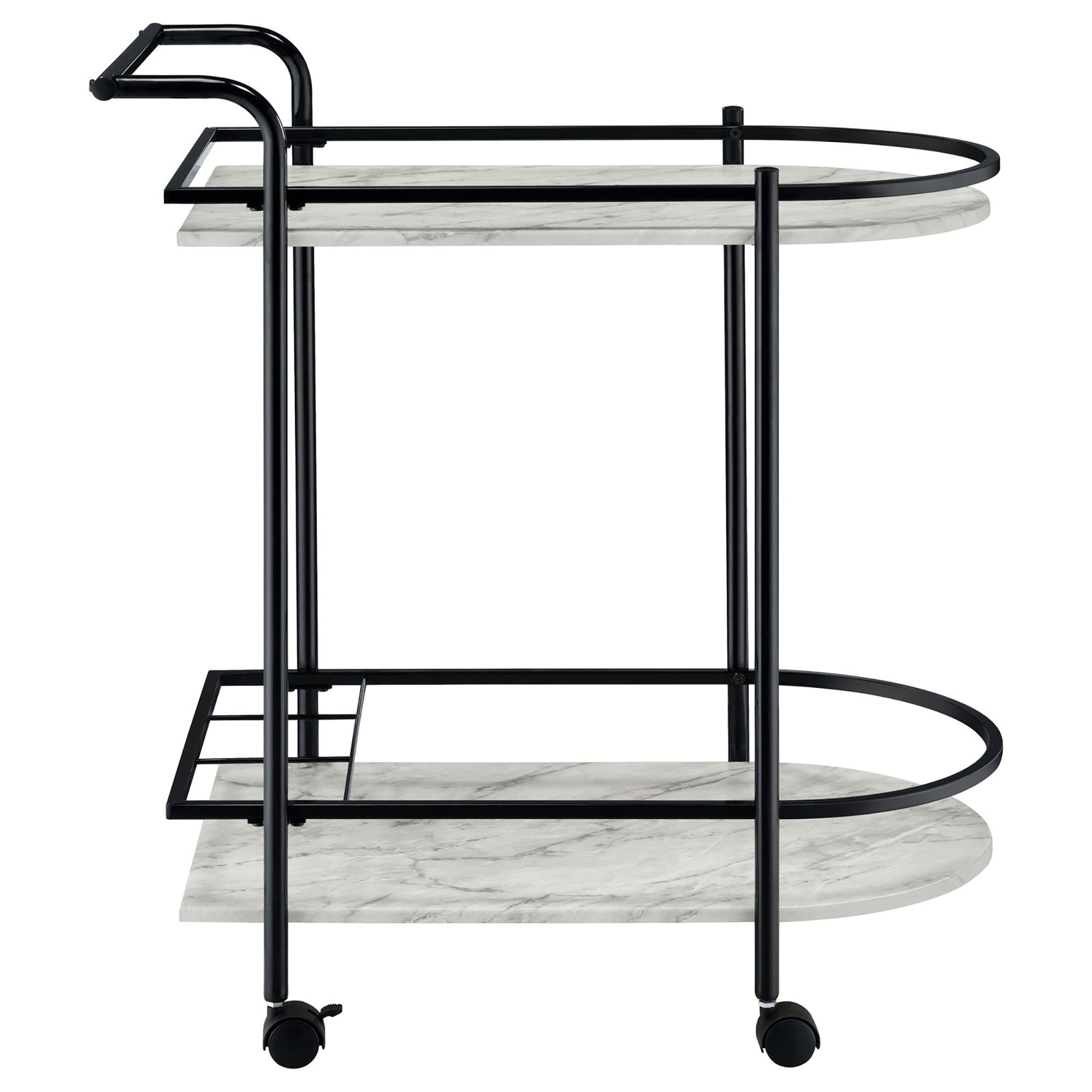 Black and Faux White Marble Serving Cart with Wine Rack