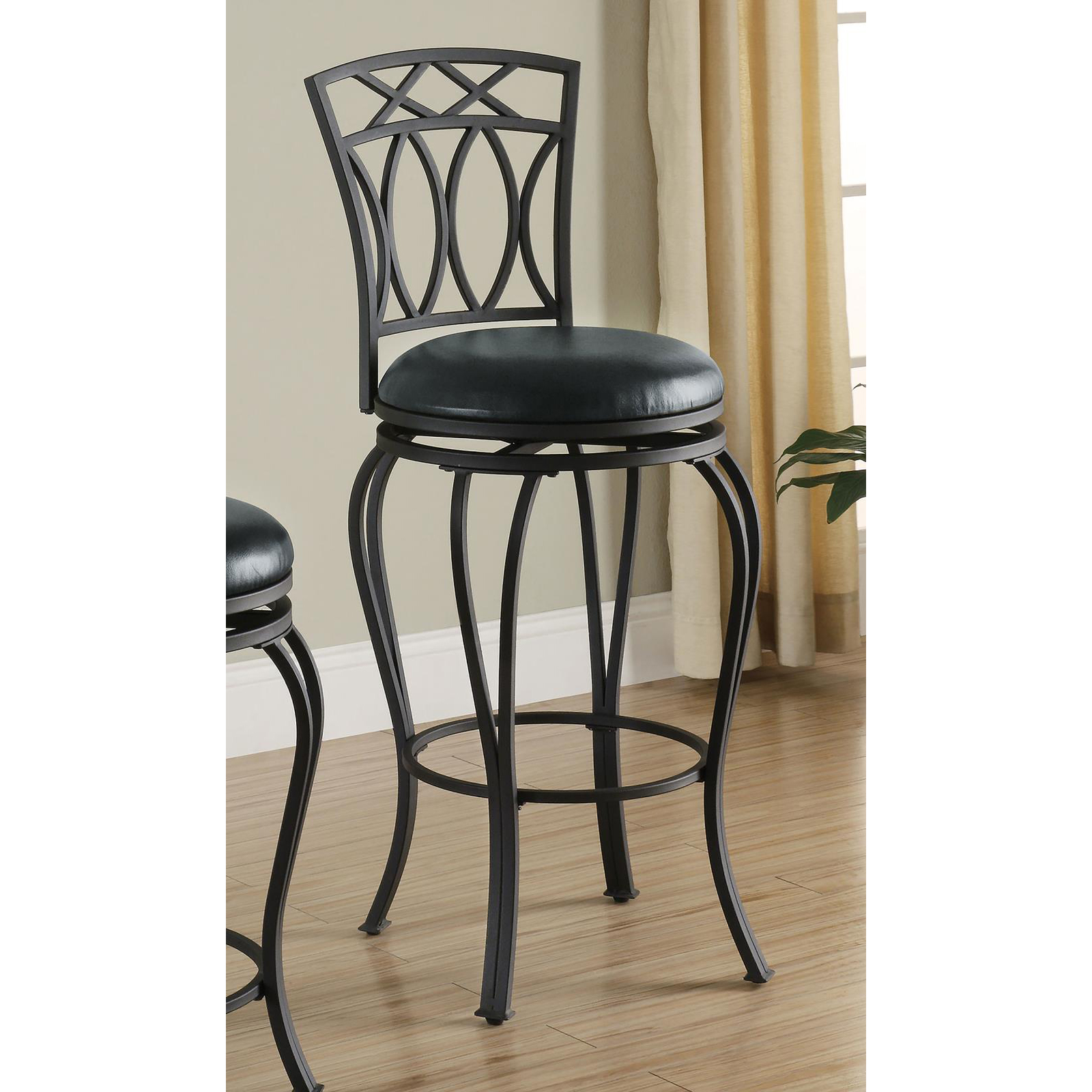 Black Swivel Bar Stool with Upholstered Seat