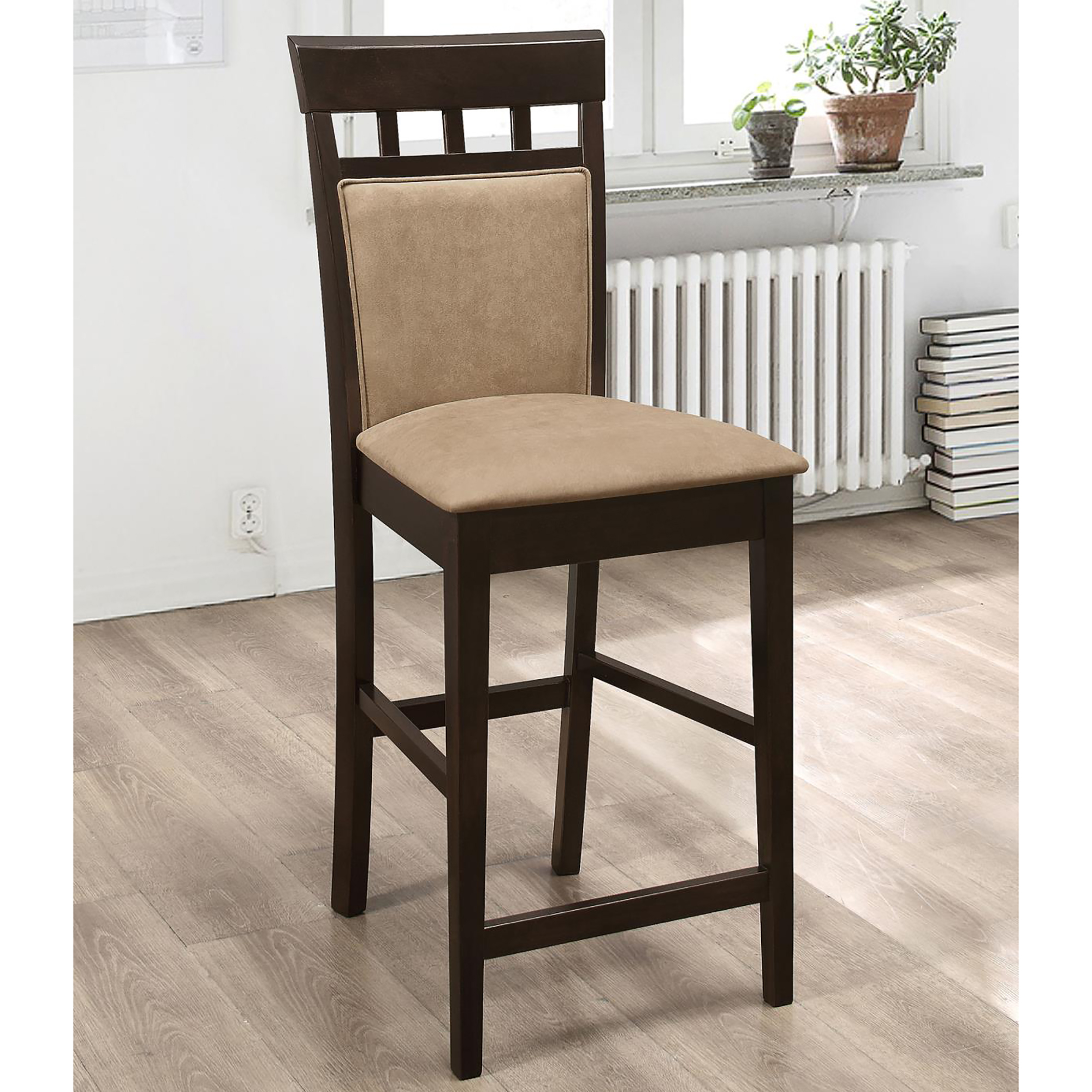 Beige and Cappuccino Upholstered Counter Height Stools (Set of 2)