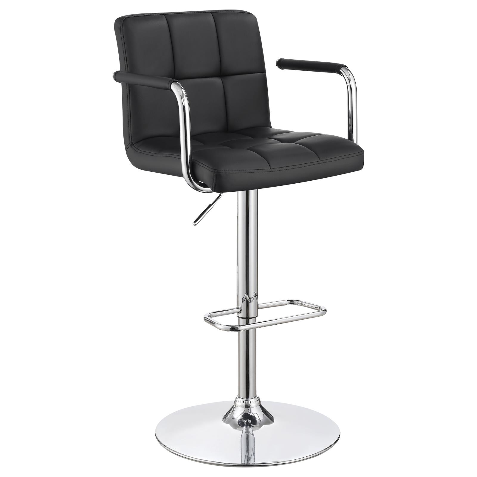 Black and Chrome Adjustable Bar Stool with Arms