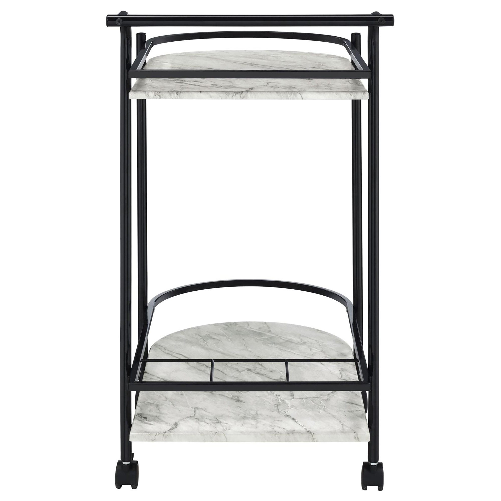 Black and Faux White Marble Serving Cart with Wine Rack