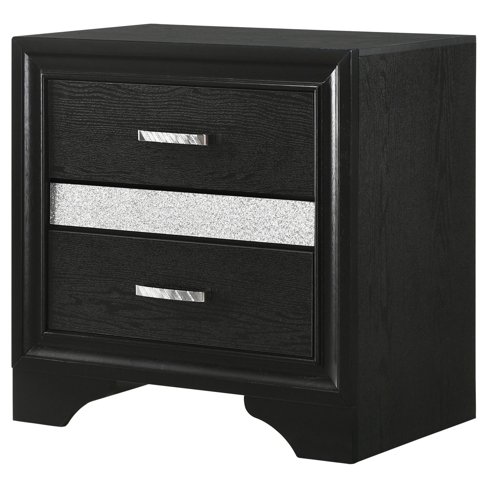 Black 2-drawer Nightstand with Hidden Jewelry Tray