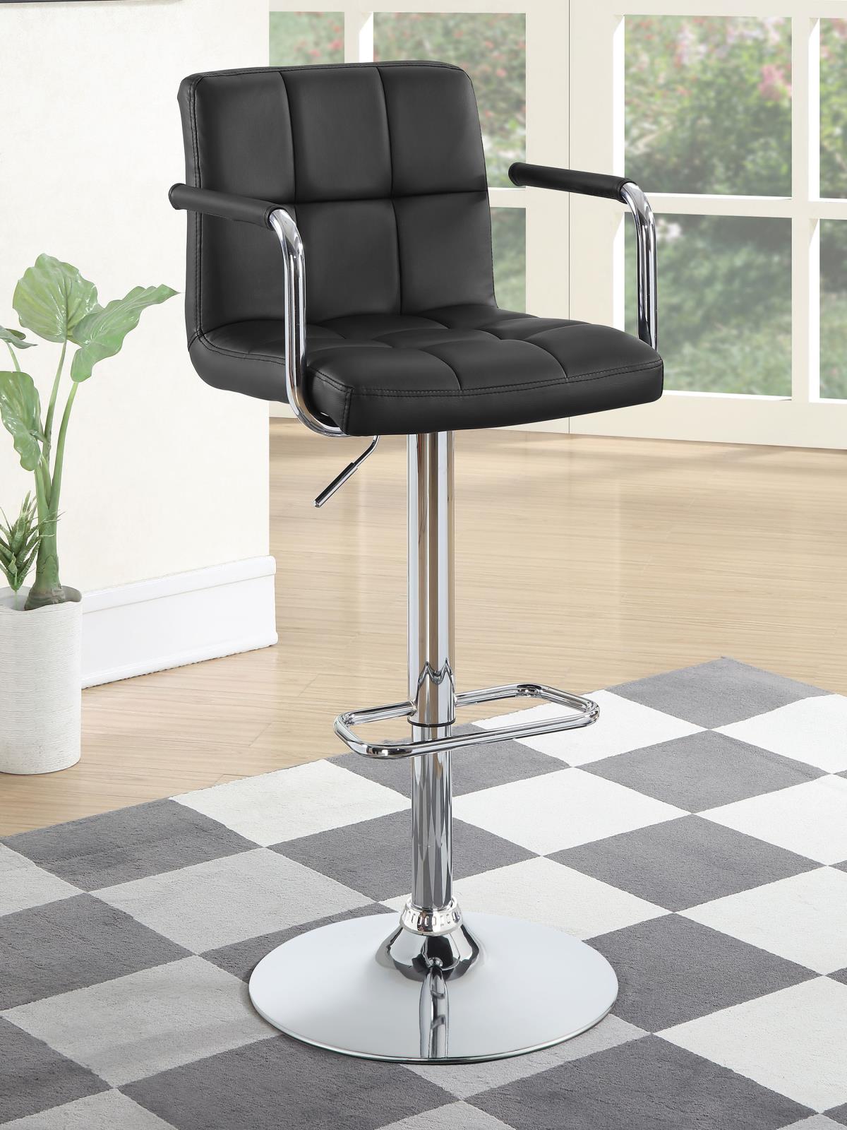 Black and Chrome Adjustable Bar Stool with Arms