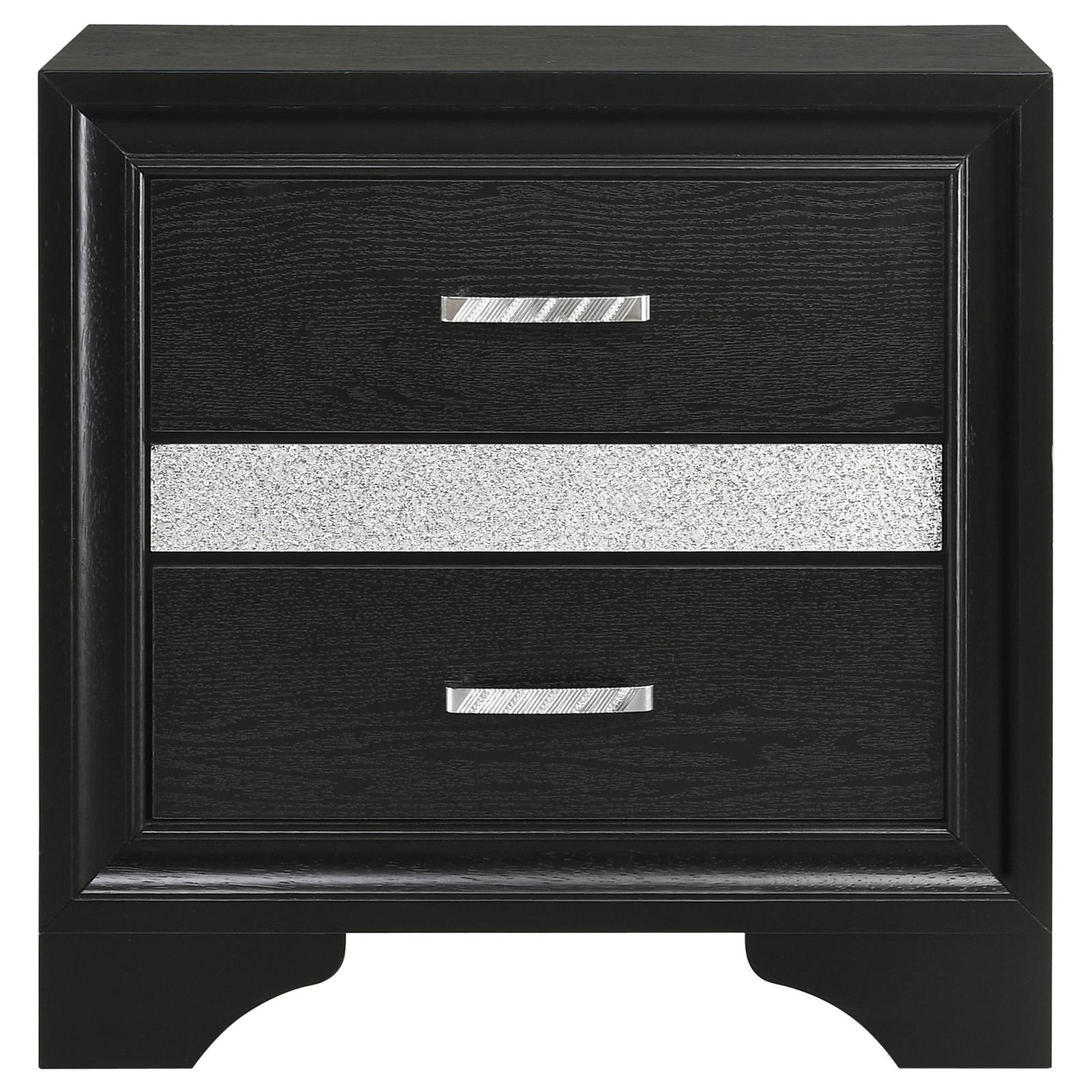 Black 2-drawer Nightstand with Hidden Jewelry Tray