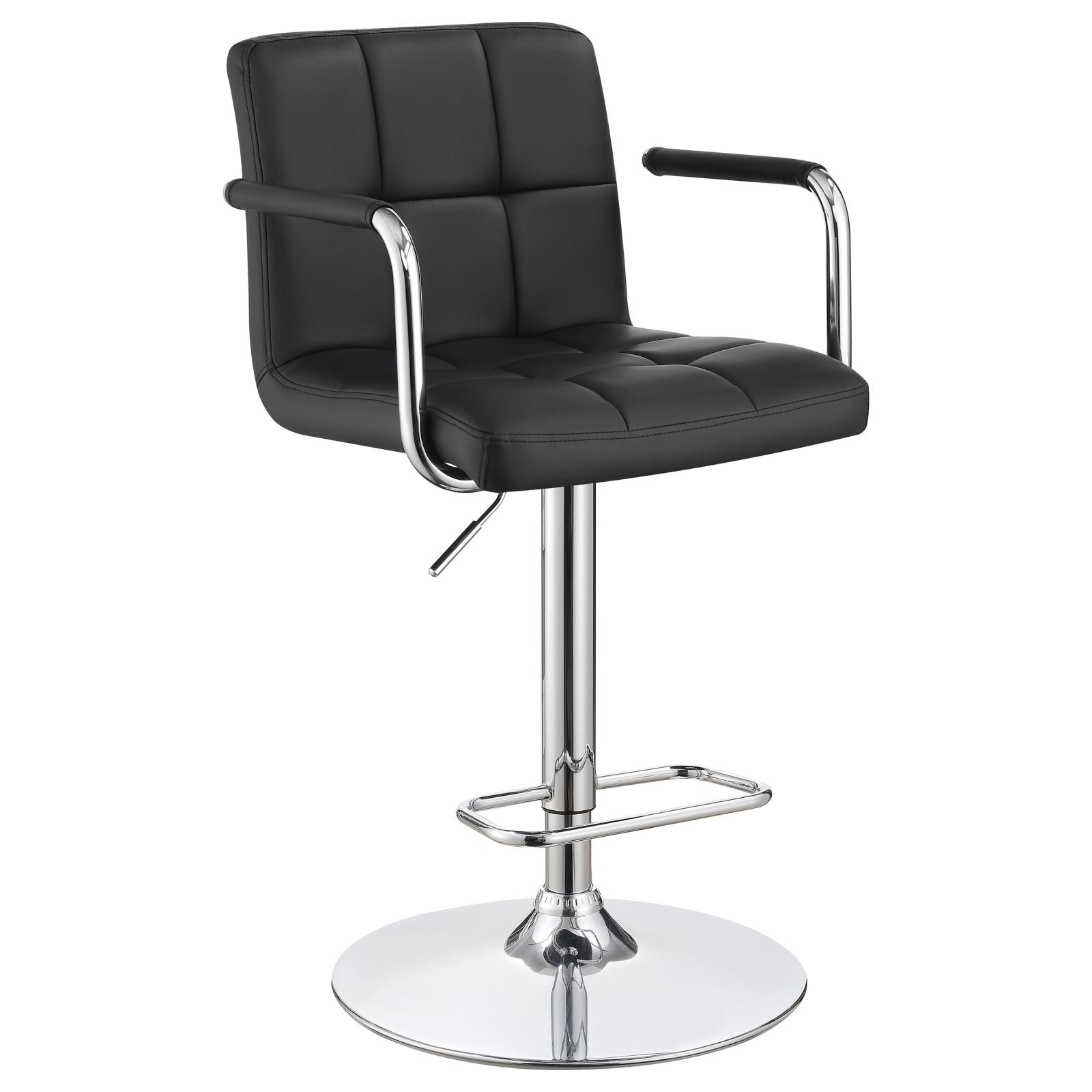 Black and Chrome Adjustable Bar Stool with Arms