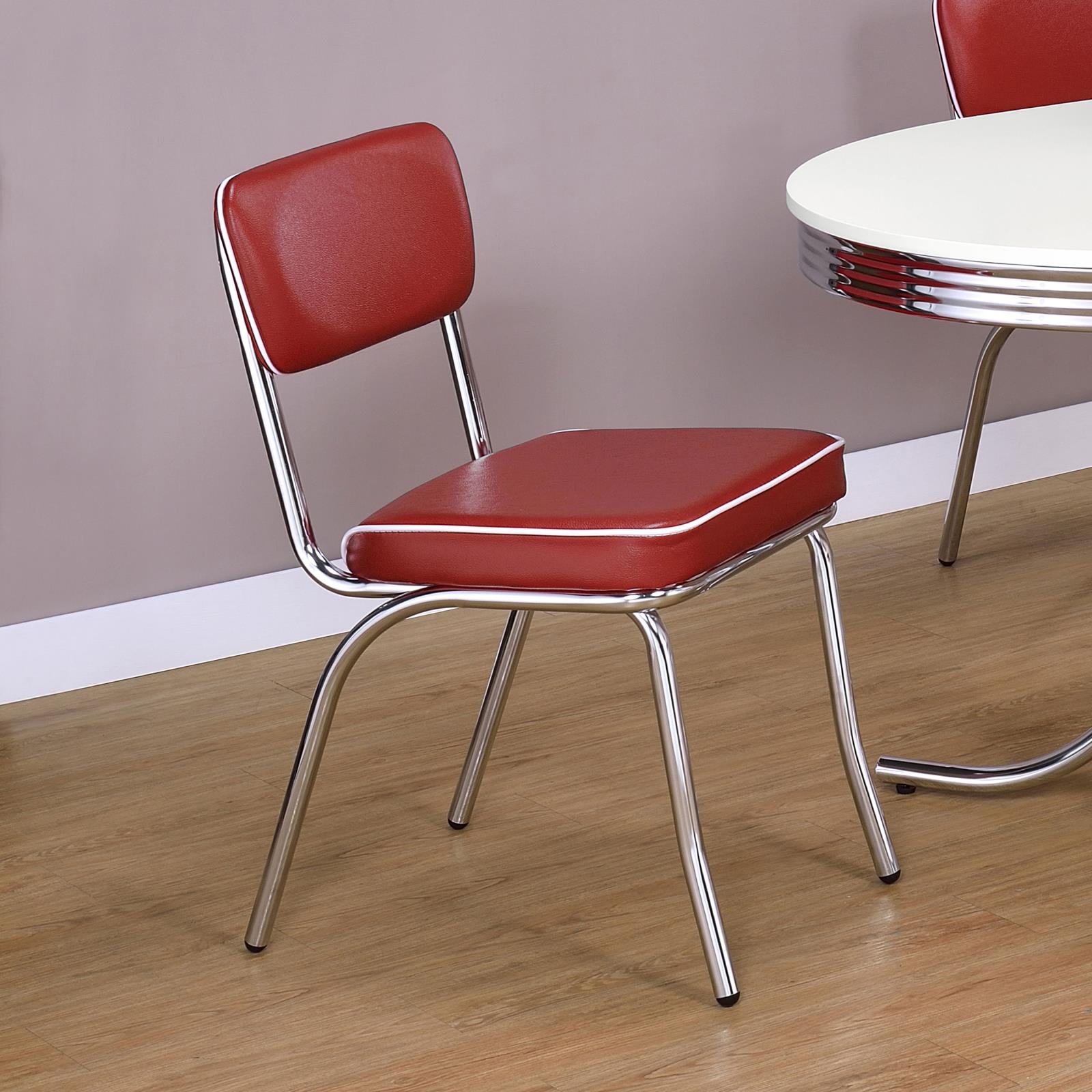 Red and Chrome Upholstered Side Chairs (Set of 2)