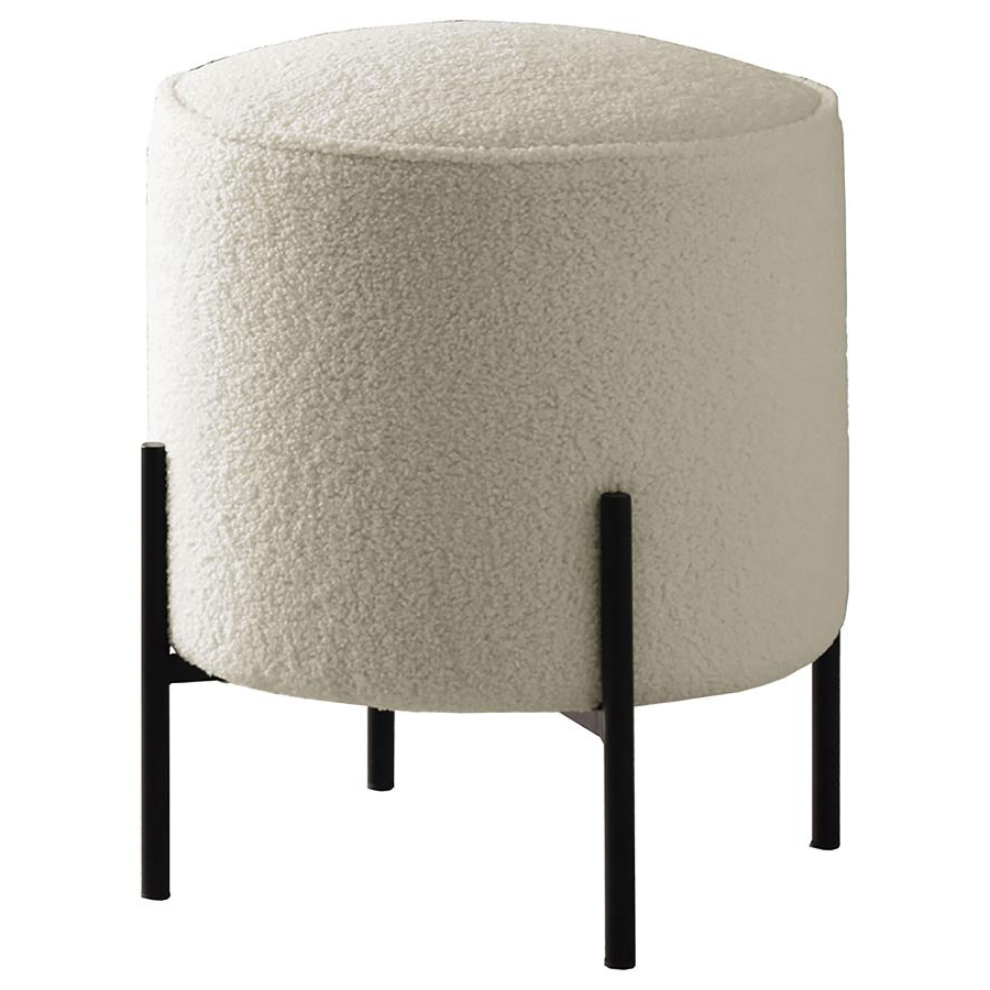 Beige and Matte Black Round Upholstered Ottoman