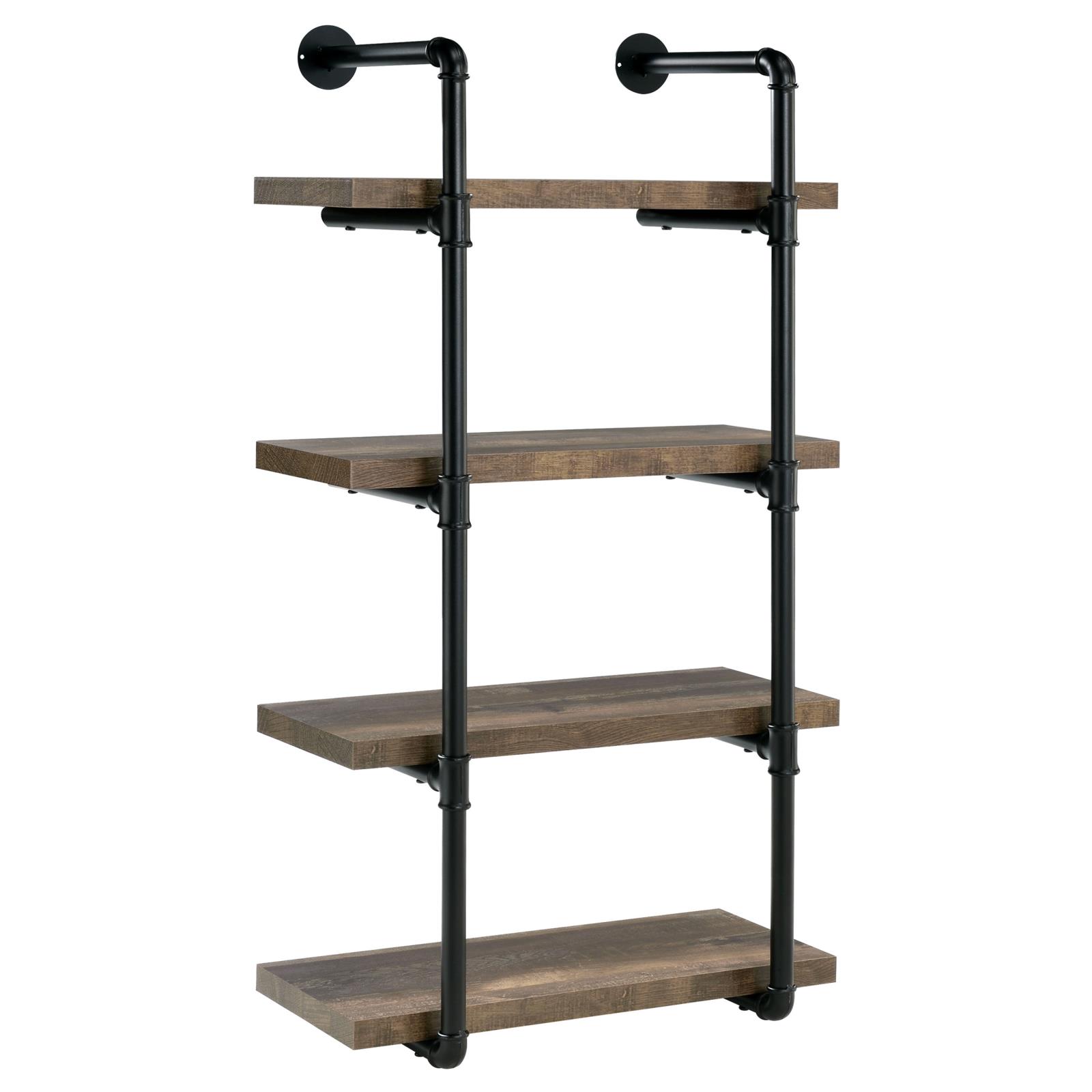 Black and Rustic Oak 4-tier Wall Shelf