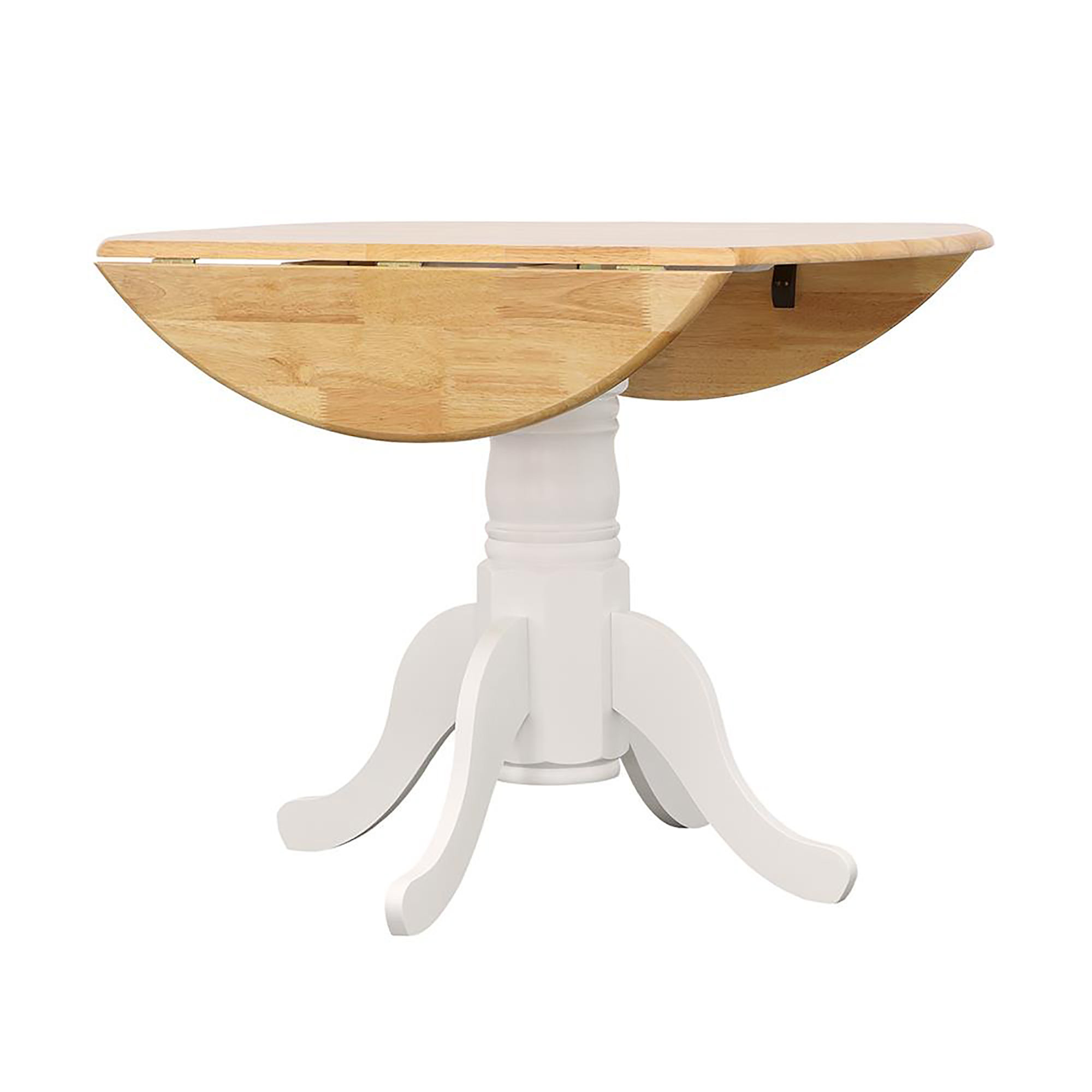 Natural Brown and White Round Dining Table with Drop Leaf