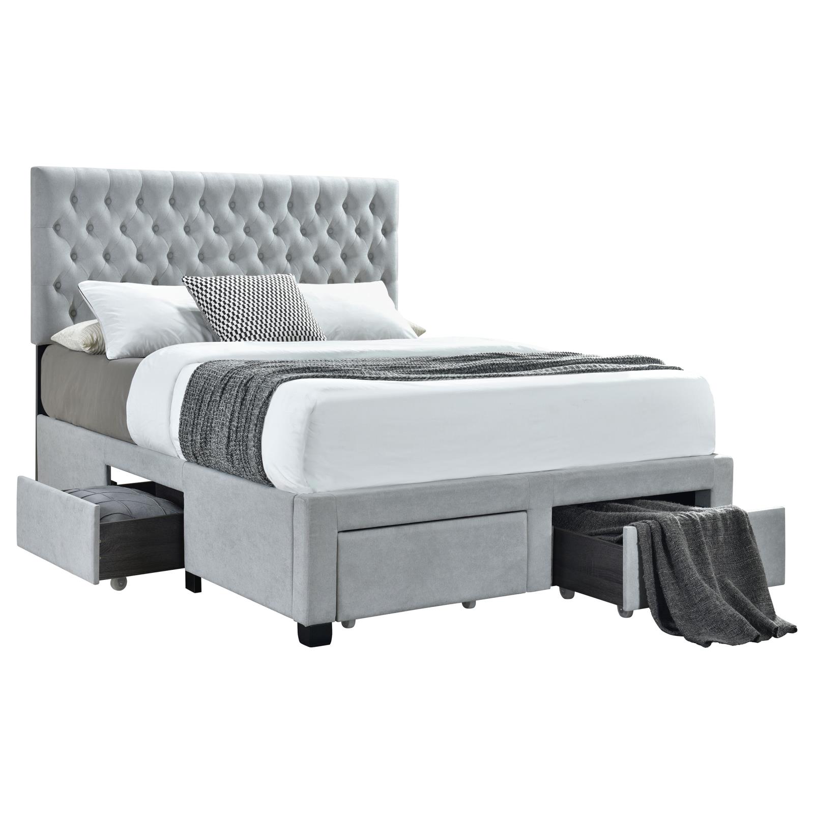 Light Grey Tufted 4-drawer Full Storage Bed