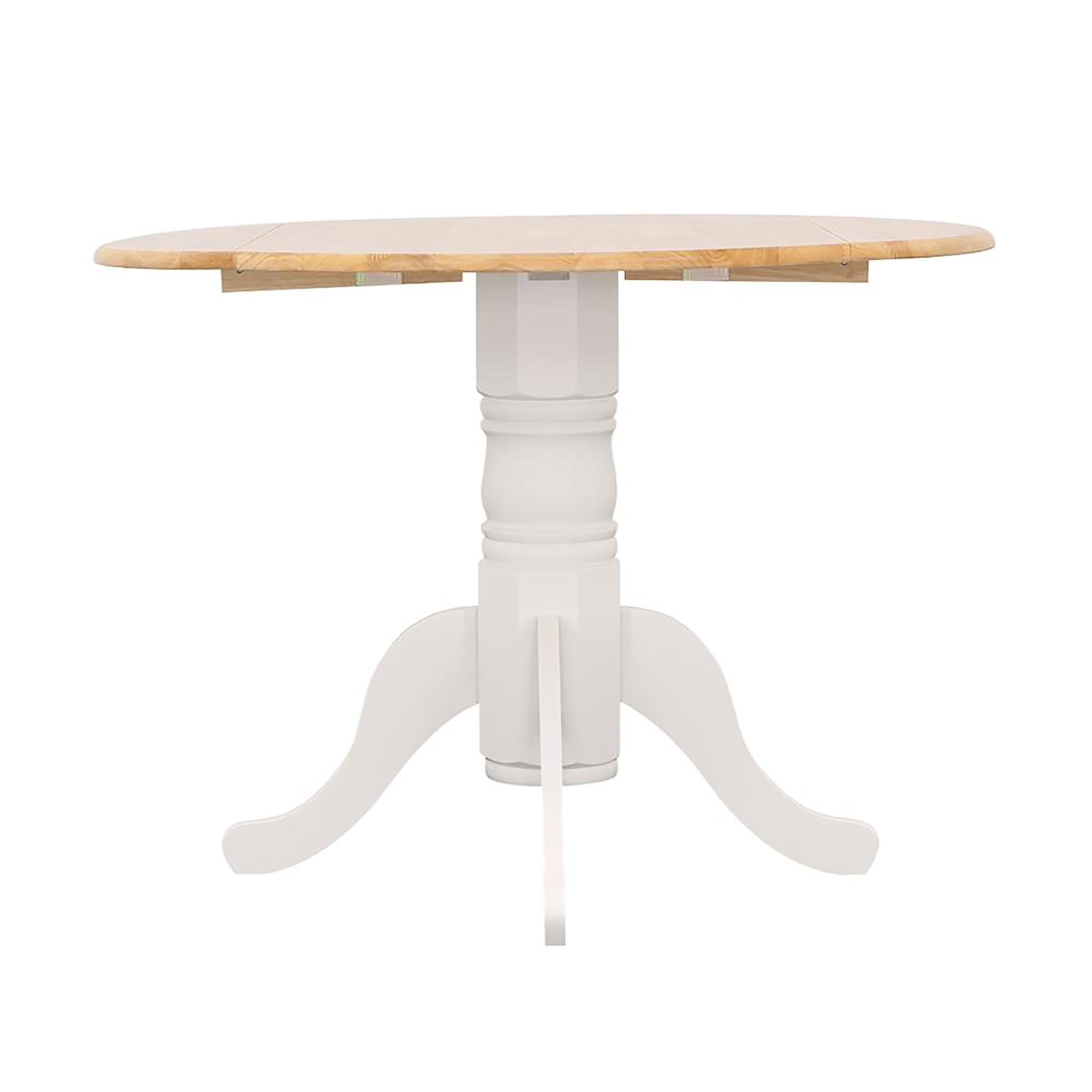 Natural Brown and White Round Dining Table with Drop Leaf