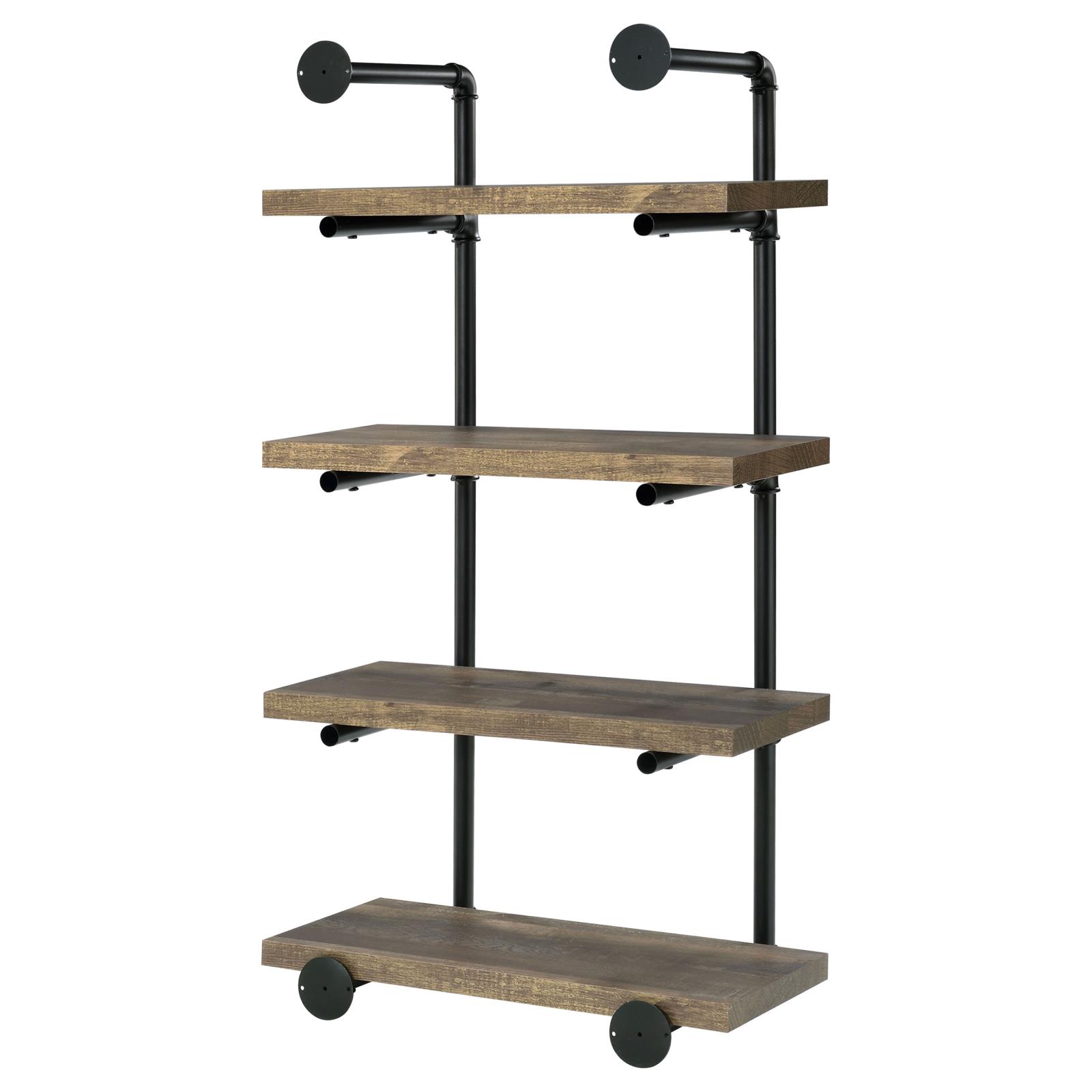 Black and Rustic Oak 4-tier Wall Shelf