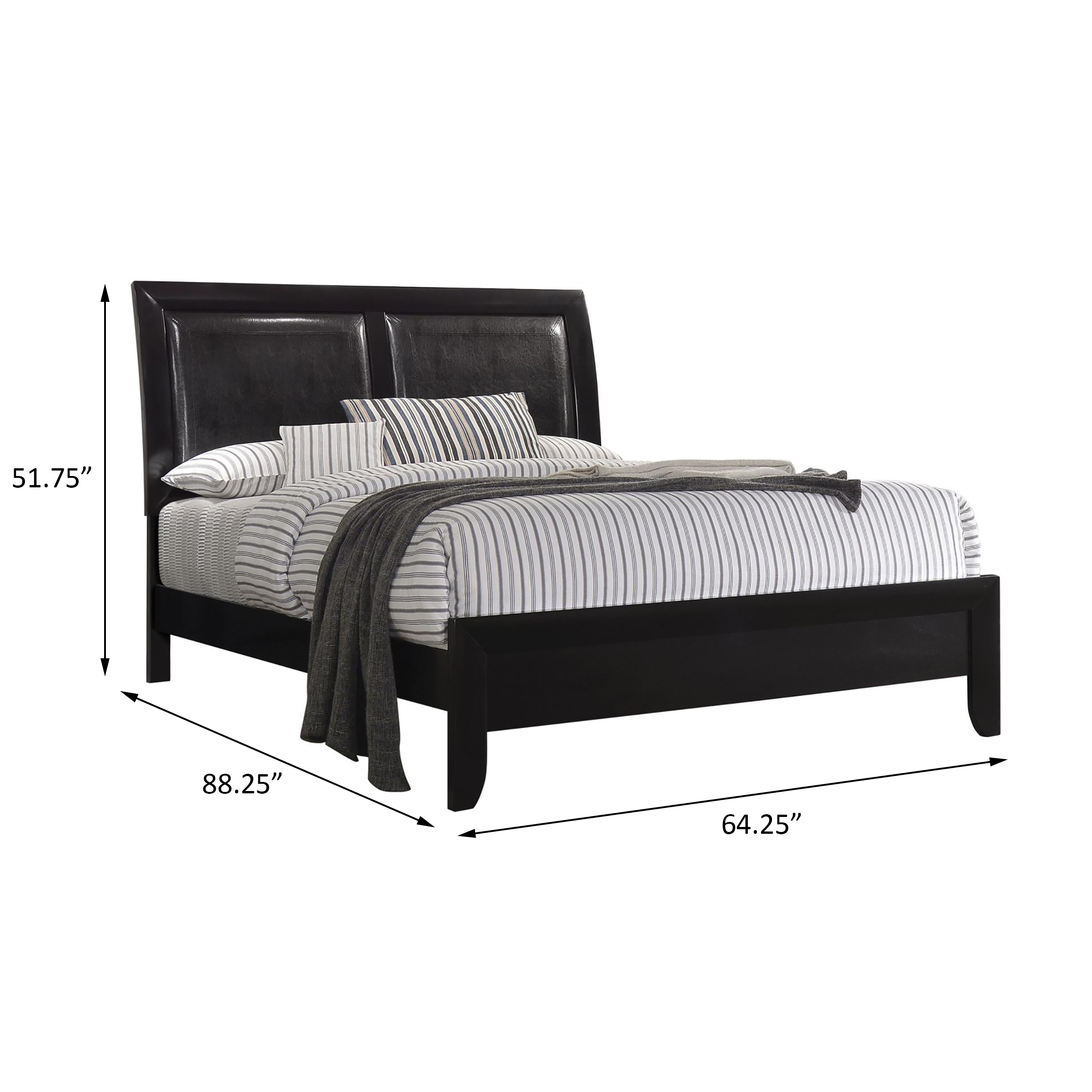 Black Upholstered Queen Panel Bed