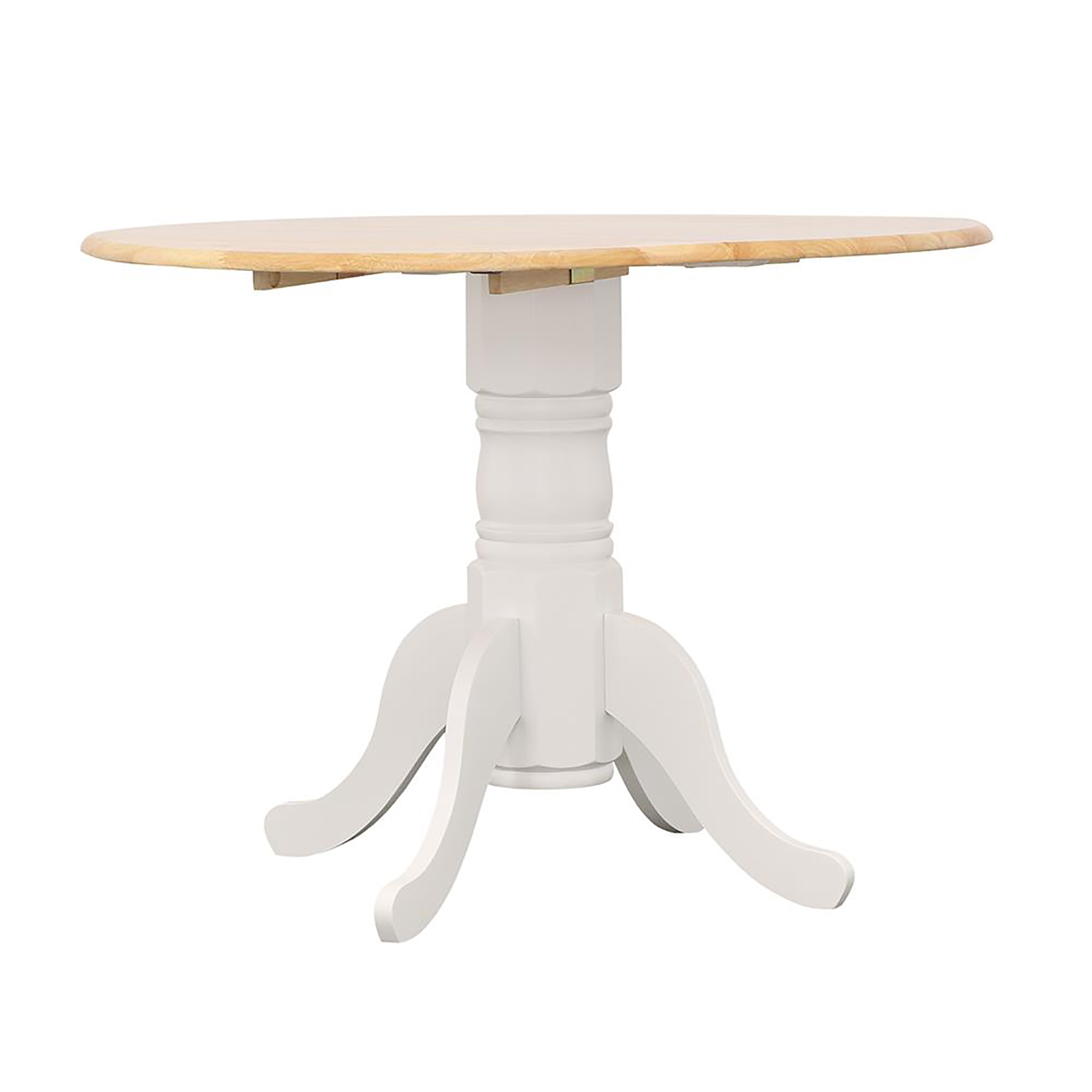 Natural Brown and White Round Dining Table with Drop Leaf