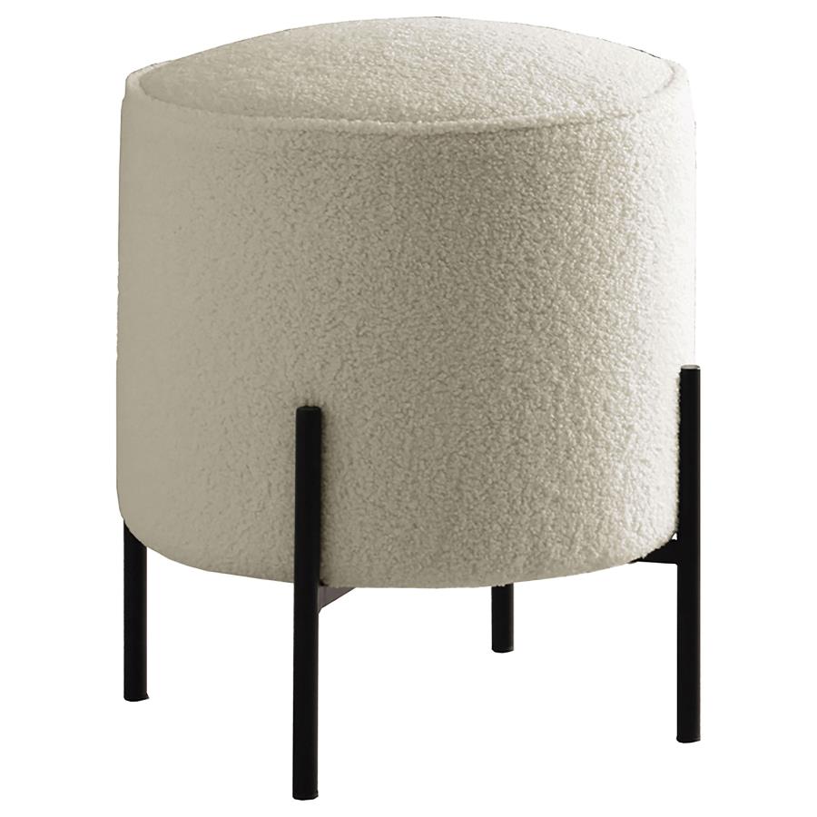 Beige and Matte Black Round Upholstered Ottoman