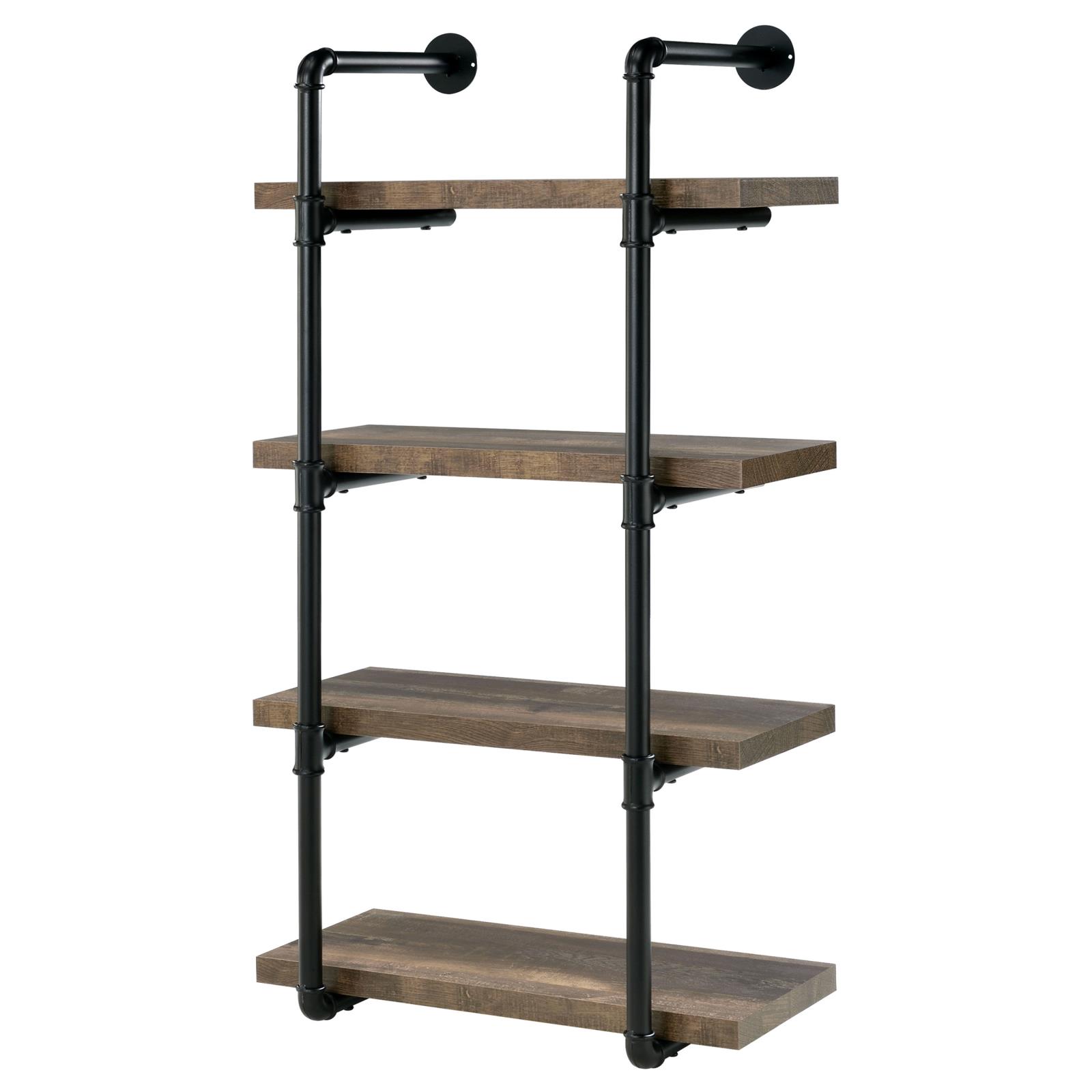 Black and Rustic Oak 4-tier Wall Shelf