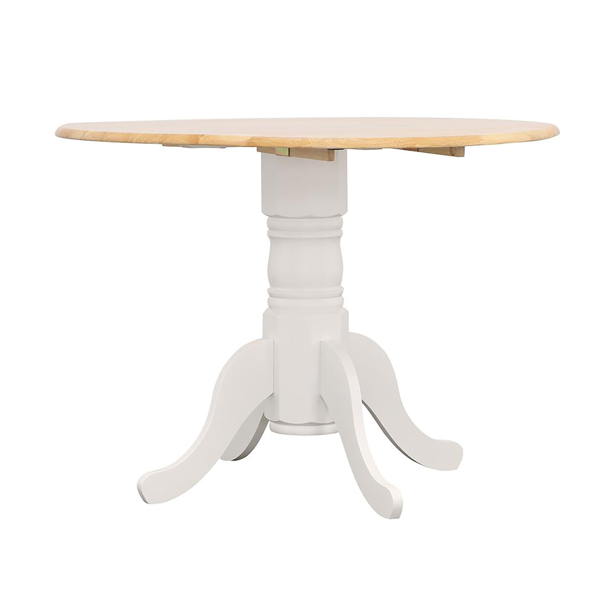 Natural Brown and White Round Dining Table with Drop Leaf