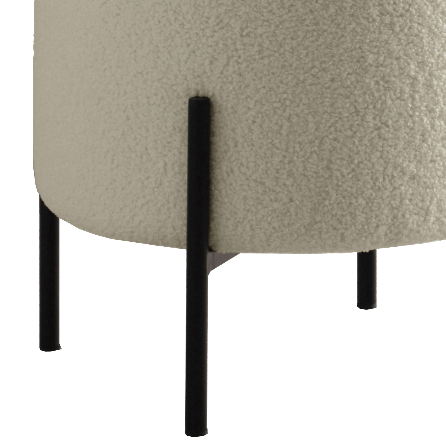 Beige and Matte Black Round Upholstered Ottoman