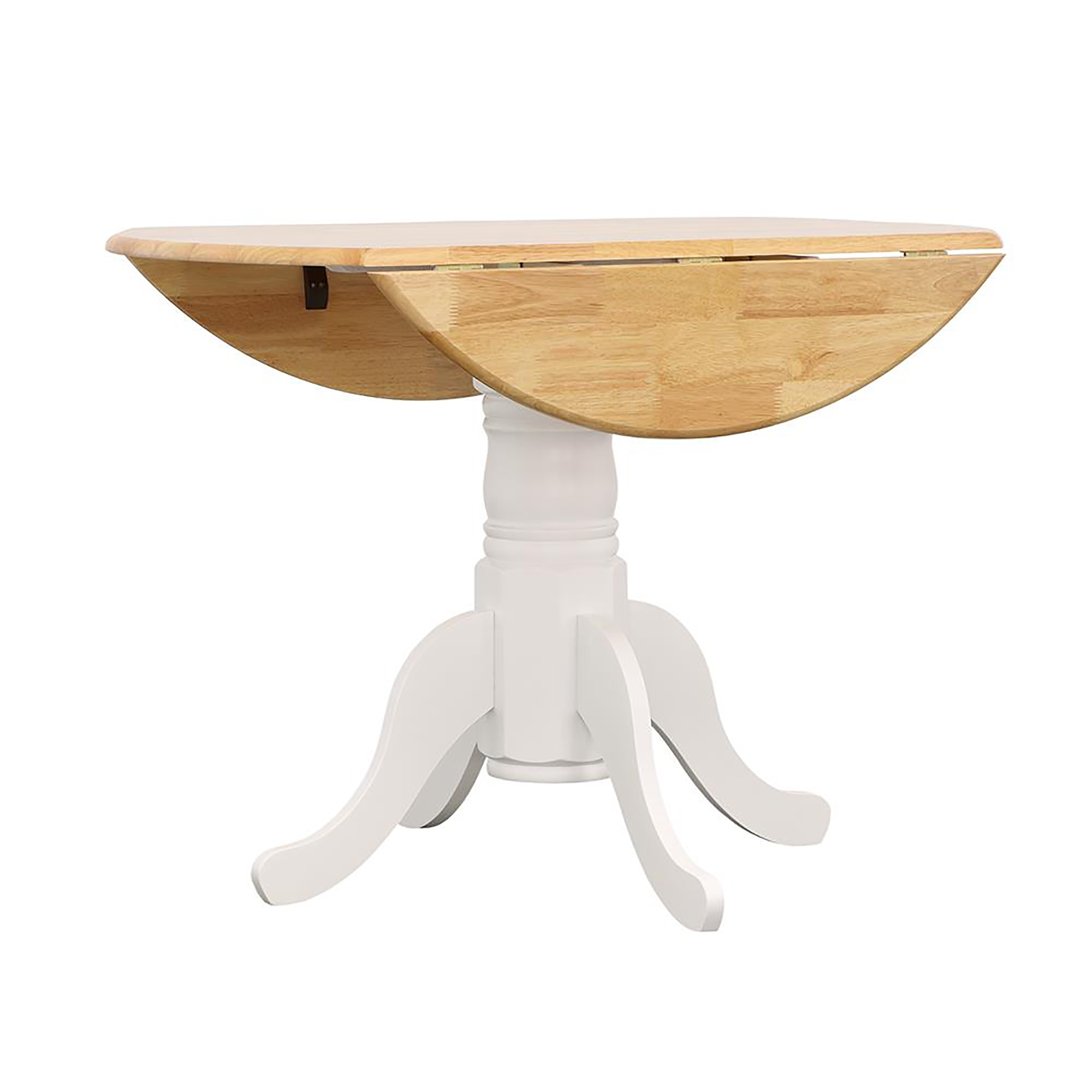 Natural Brown and White Round Dining Table with Drop Leaf