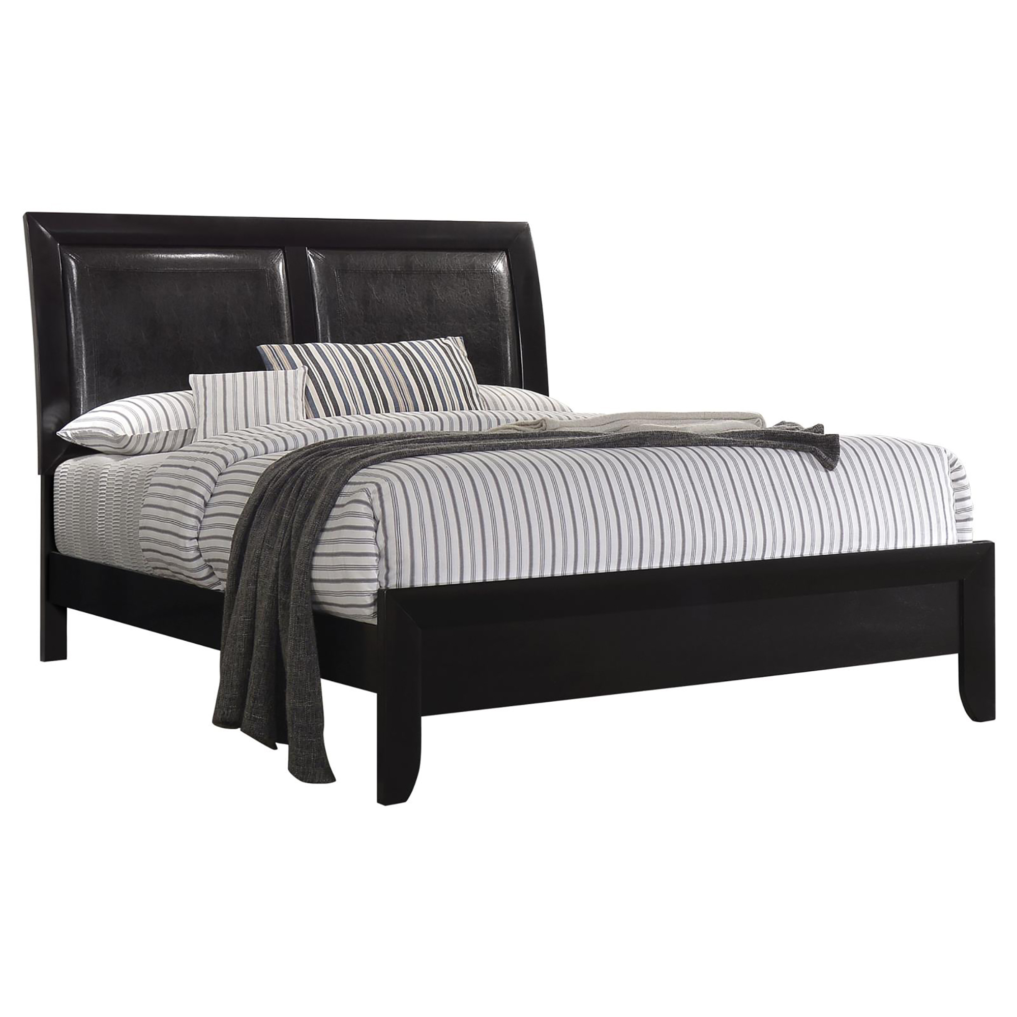 Black Upholstered Queen Panel Bed