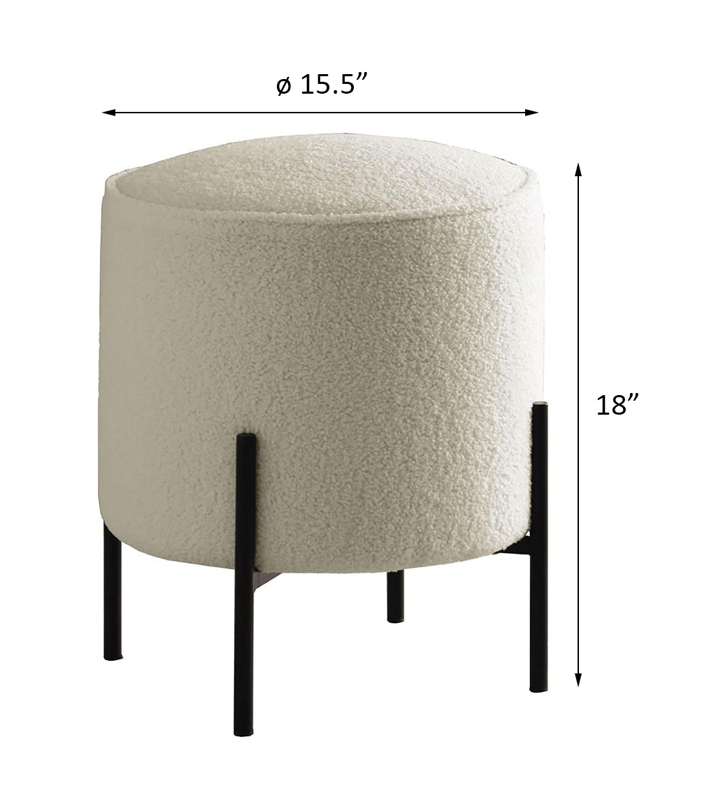 Beige and Matte Black Round Upholstered Ottoman